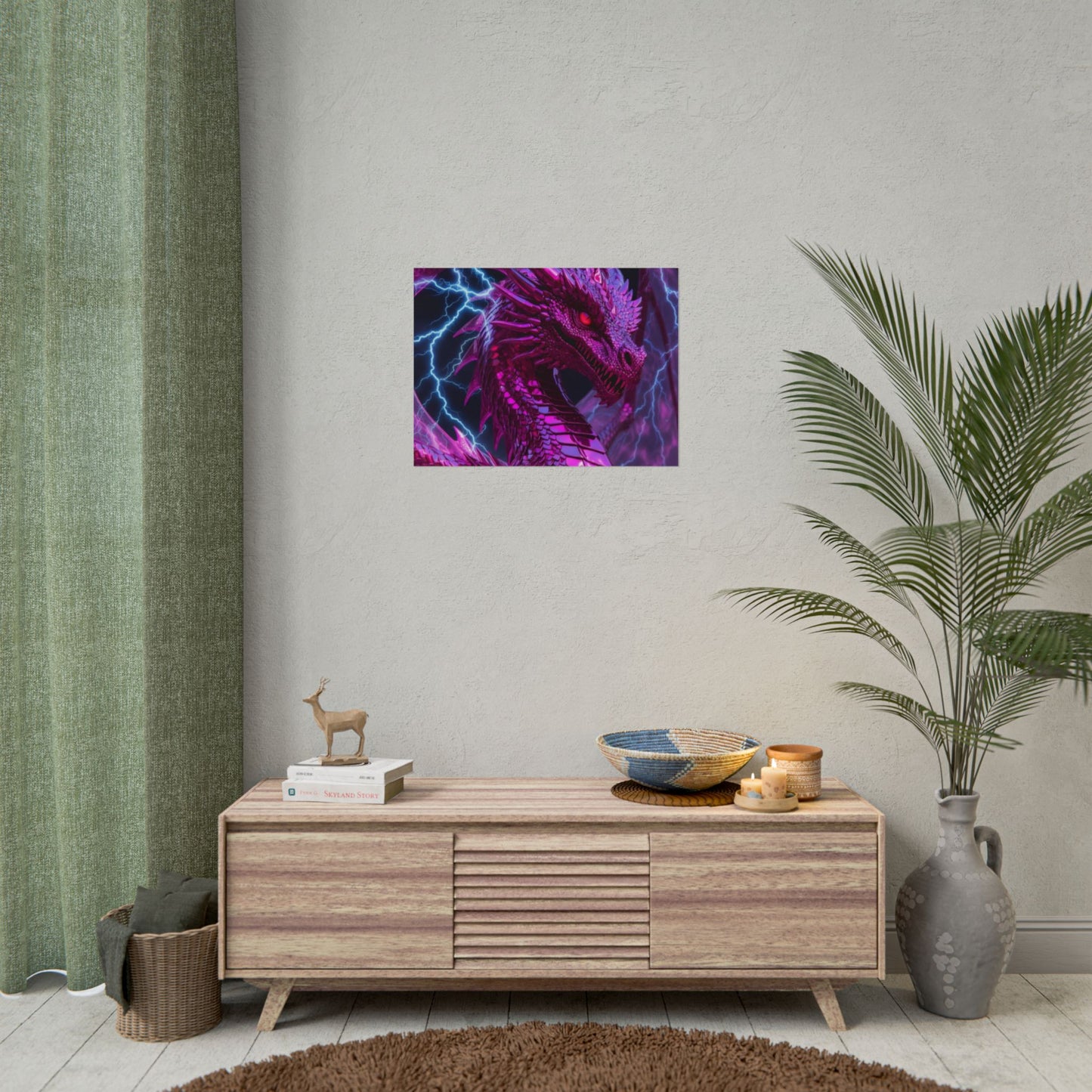 Pink Electric Dragon Poster — Fantasy Wall Art Rolled Poster