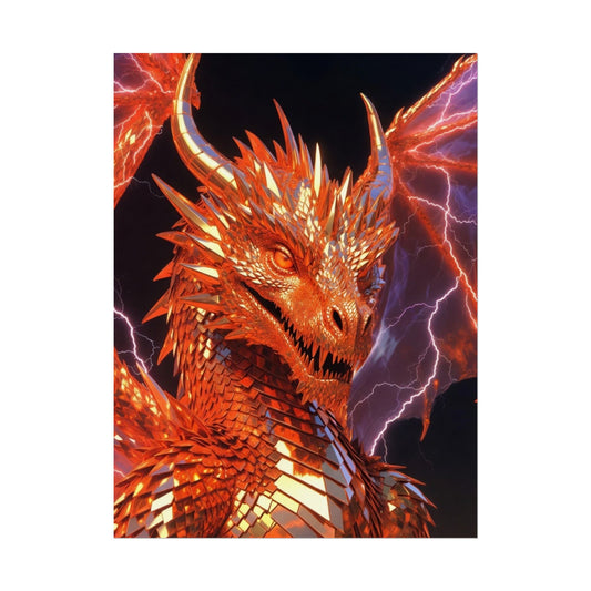 Orange Lightning Dragon Poster — Fantasy Wall Art for Gamers & Fans