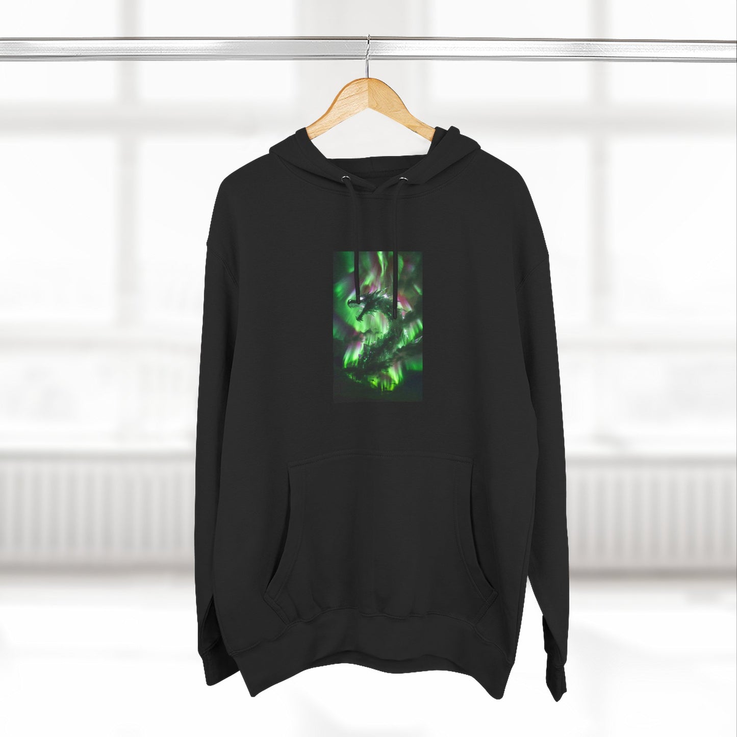 Green Nebula Abstract Hoodie — Aurora Swirl Fleece Pullover