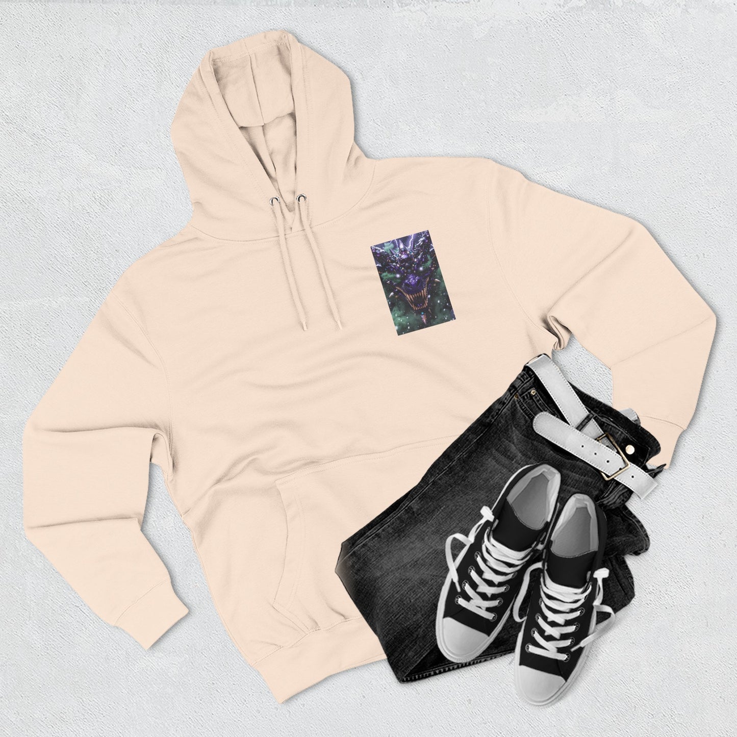 A Mystic Cosmic 🐉 Hoodie — Astral Galaxy Cat Chest Print Fleece Hoodie