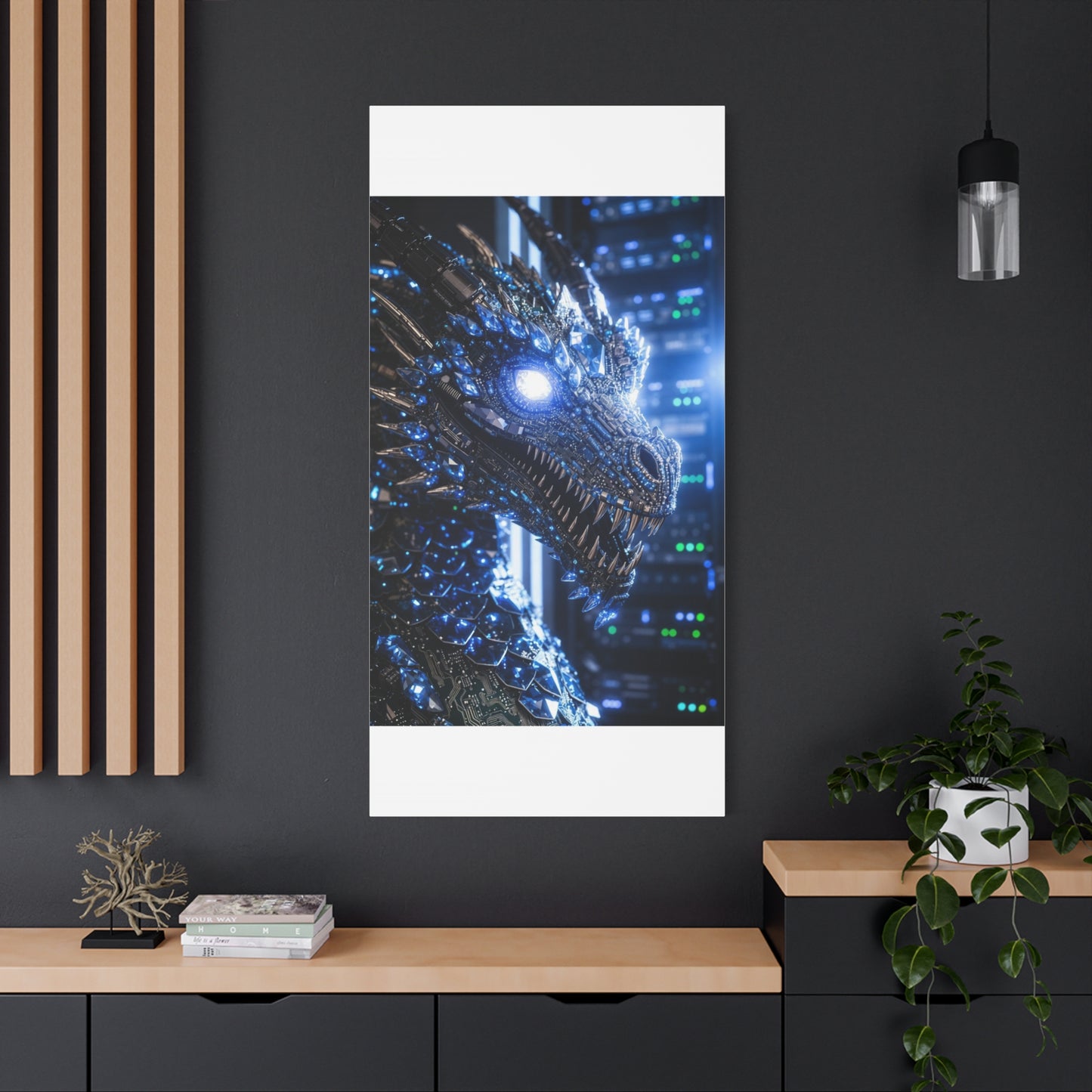 Cyber Dragon Canvas Print — Futuristic Metallic Dragon Wall Art