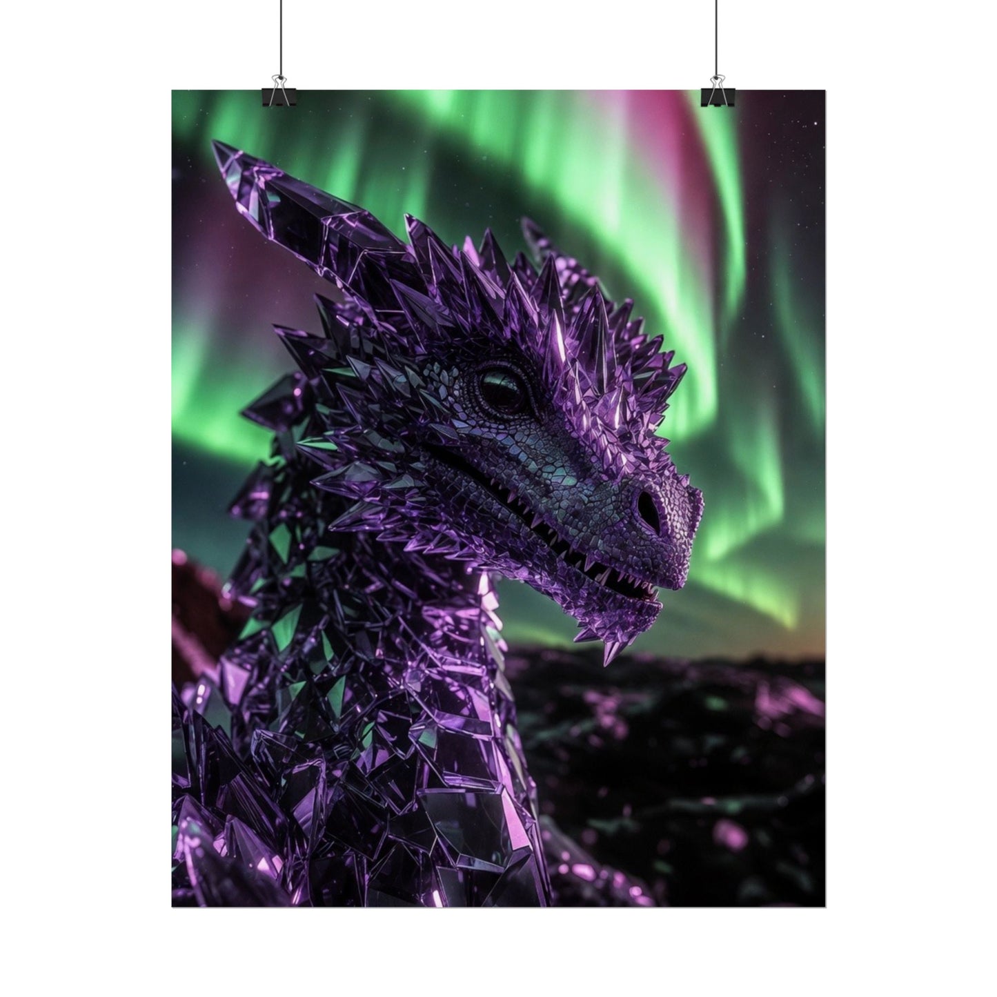 Aurora Dragon Rolled Poster — Purple Crystal Dragon Wall Art