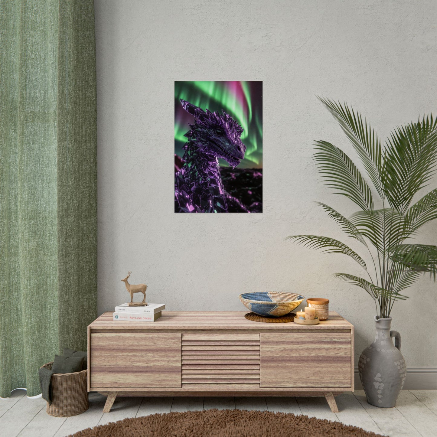 Aurora Dragon Rolled Poster — Purple Crystal Dragon Wall Art