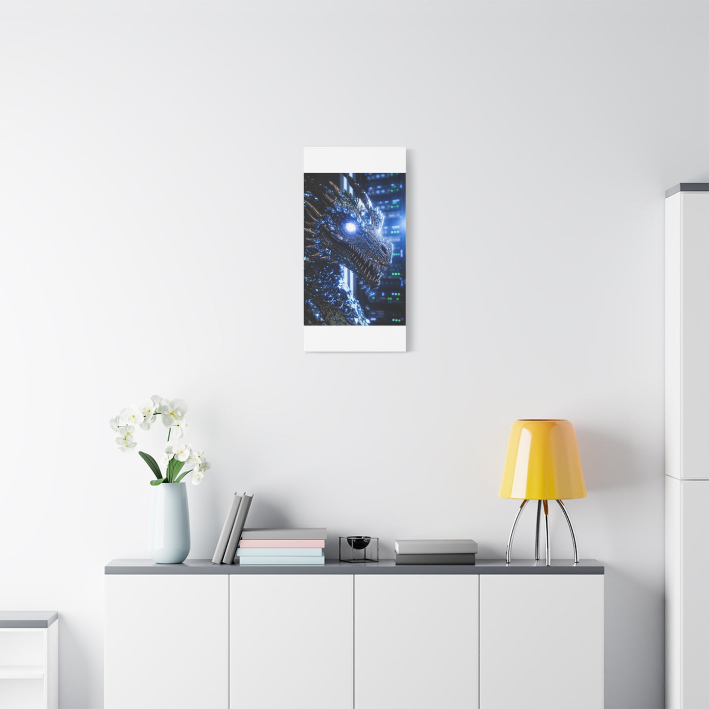 Cyber Dragon Canvas Print — Futuristic Metallic Dragon Wall Art
