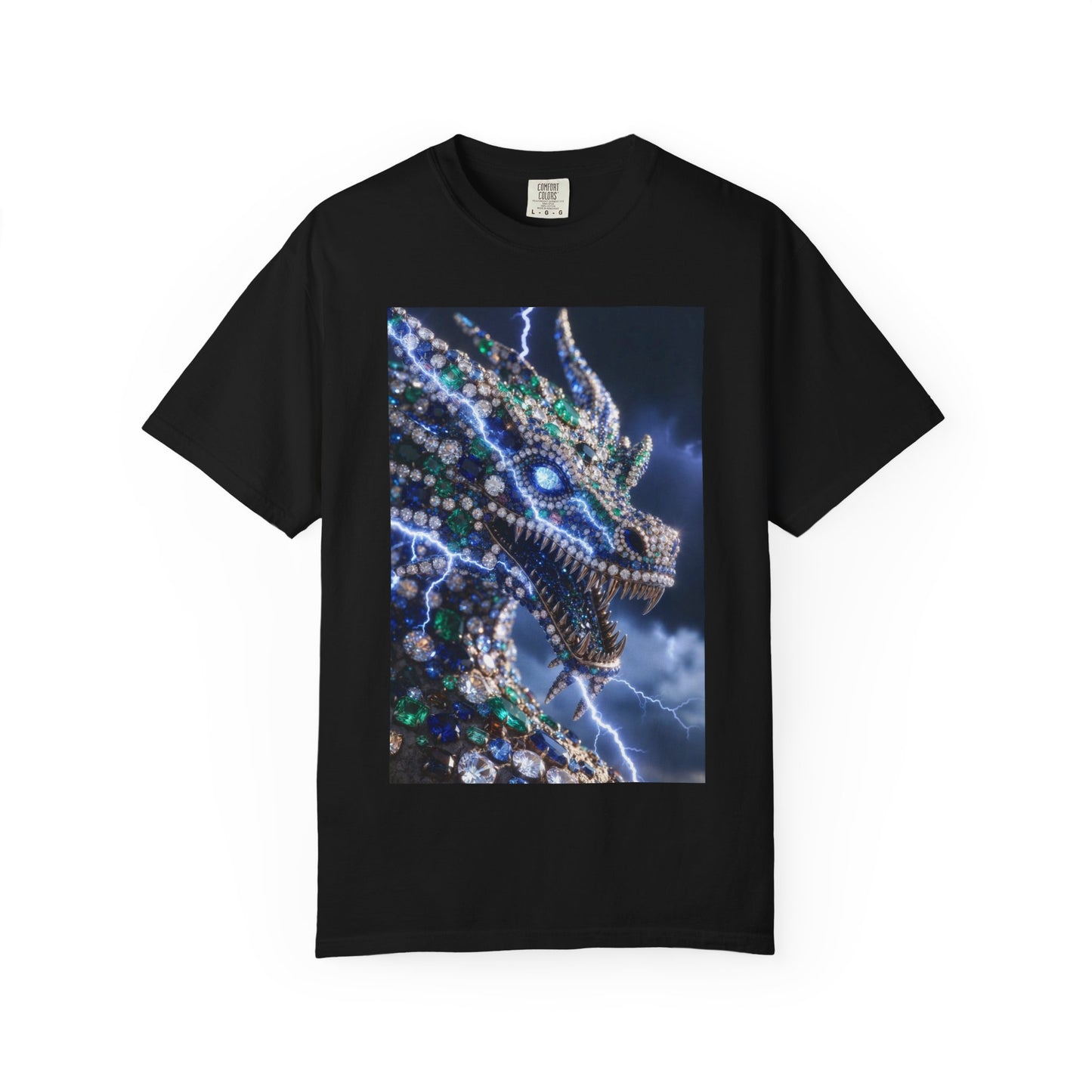 Dragon Lightning Graphic T-Shirt — Jewel-Studded Dragon Design