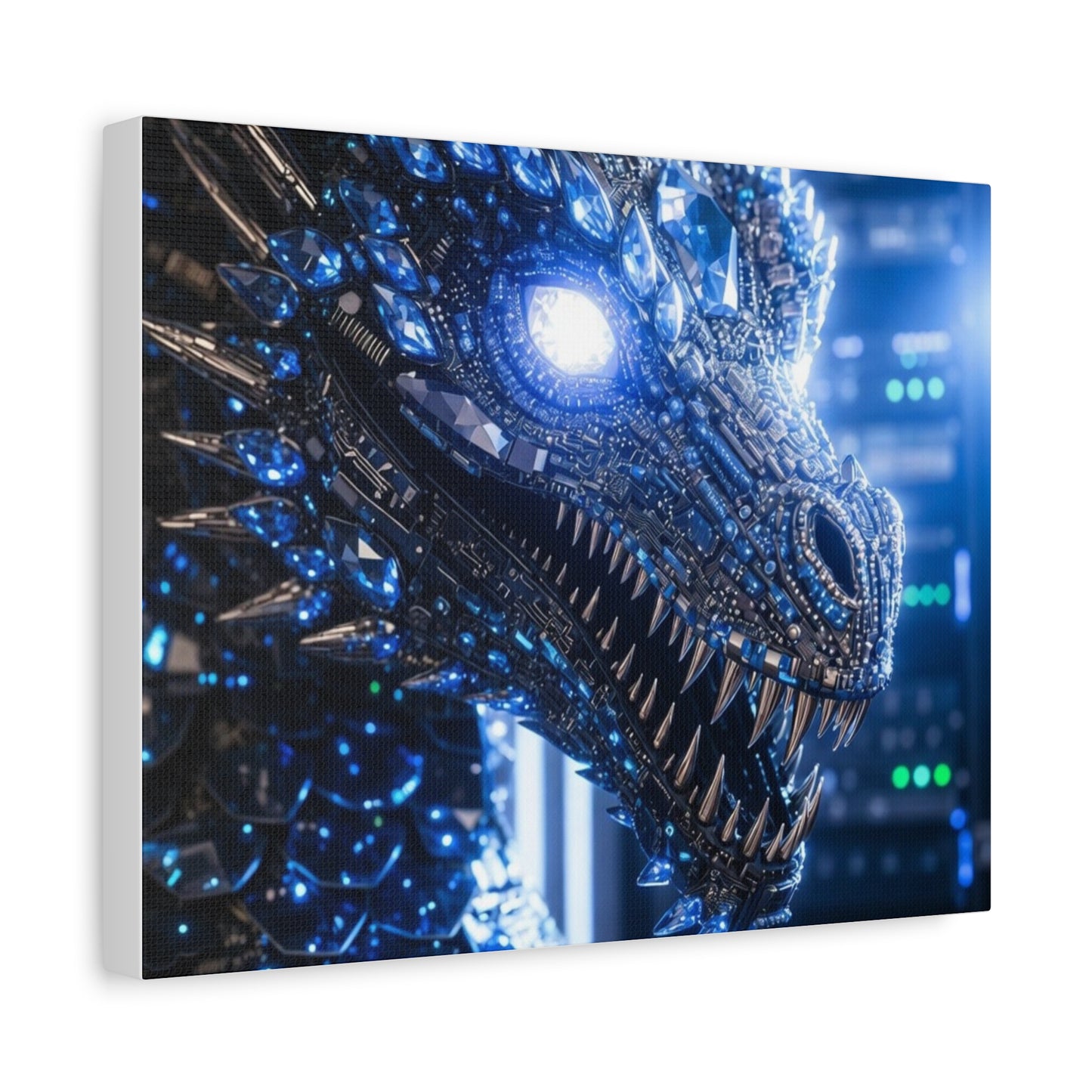 Cyber Dragon Canvas Print — Futuristic Metallic Dragon Wall Art