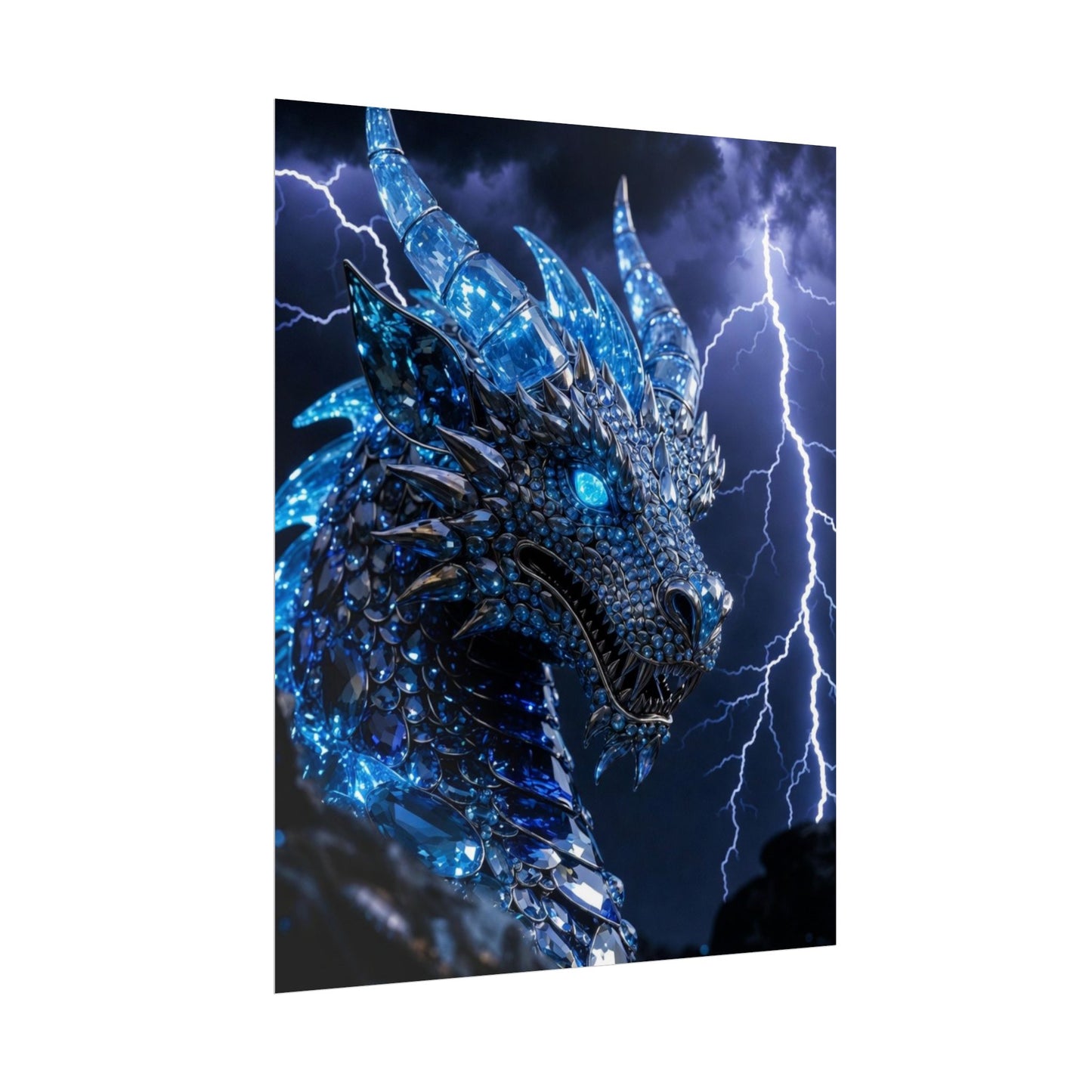 Blue Lightning Dragon Poster — Fantasy Wall Art Rolled Poster