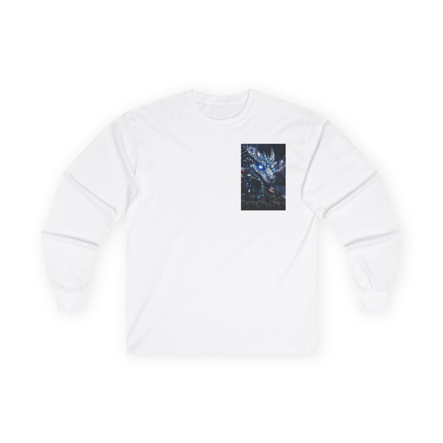 Mystic Blue Dragon Long Sleeve Tee — Night Forest Animal Graphic