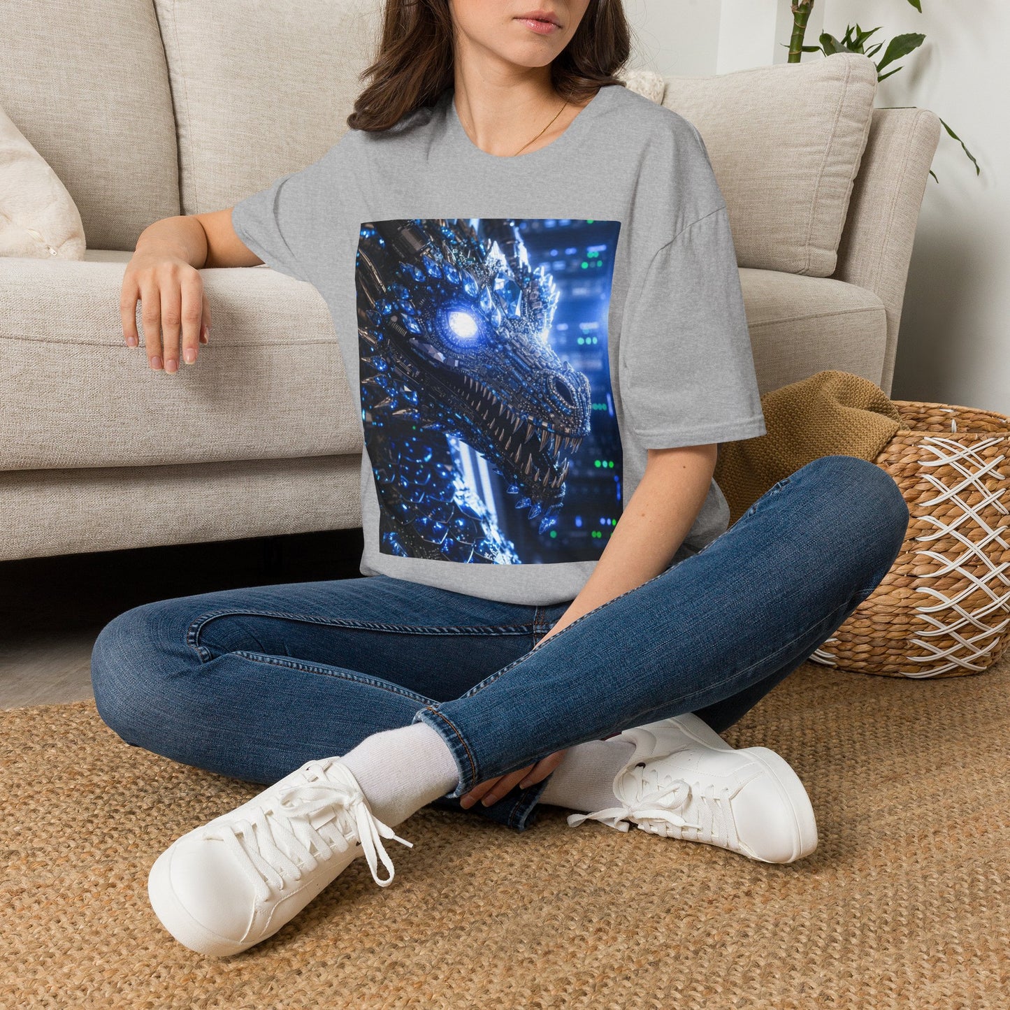 A Cyber Dragon Graphic T-Shirt — Futuristic Neon Dragon Design