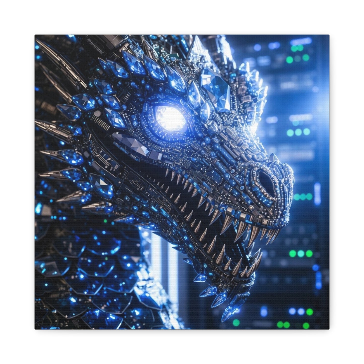 Cyber Dragon Canvas Print — Futuristic Metallic Dragon Wall Art