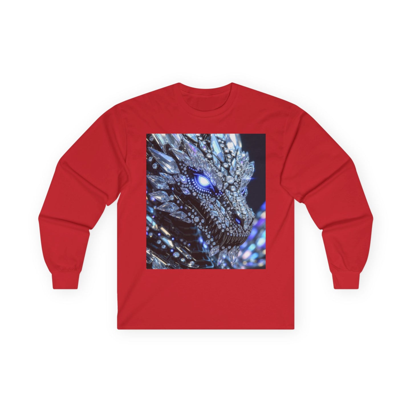Dragon Art Long Sleeve Tee — Blue Crystal Dragon Graphic