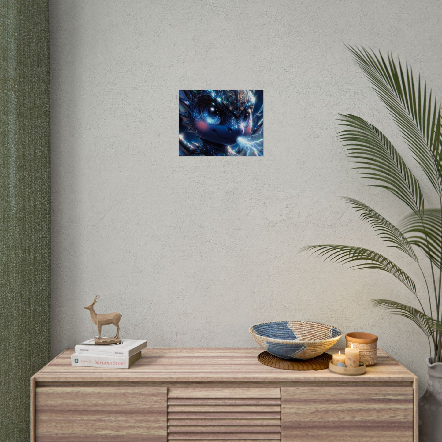 Shiny Blue Dragon Rolled Poster — Cute Electric Fantasy Wall Art
