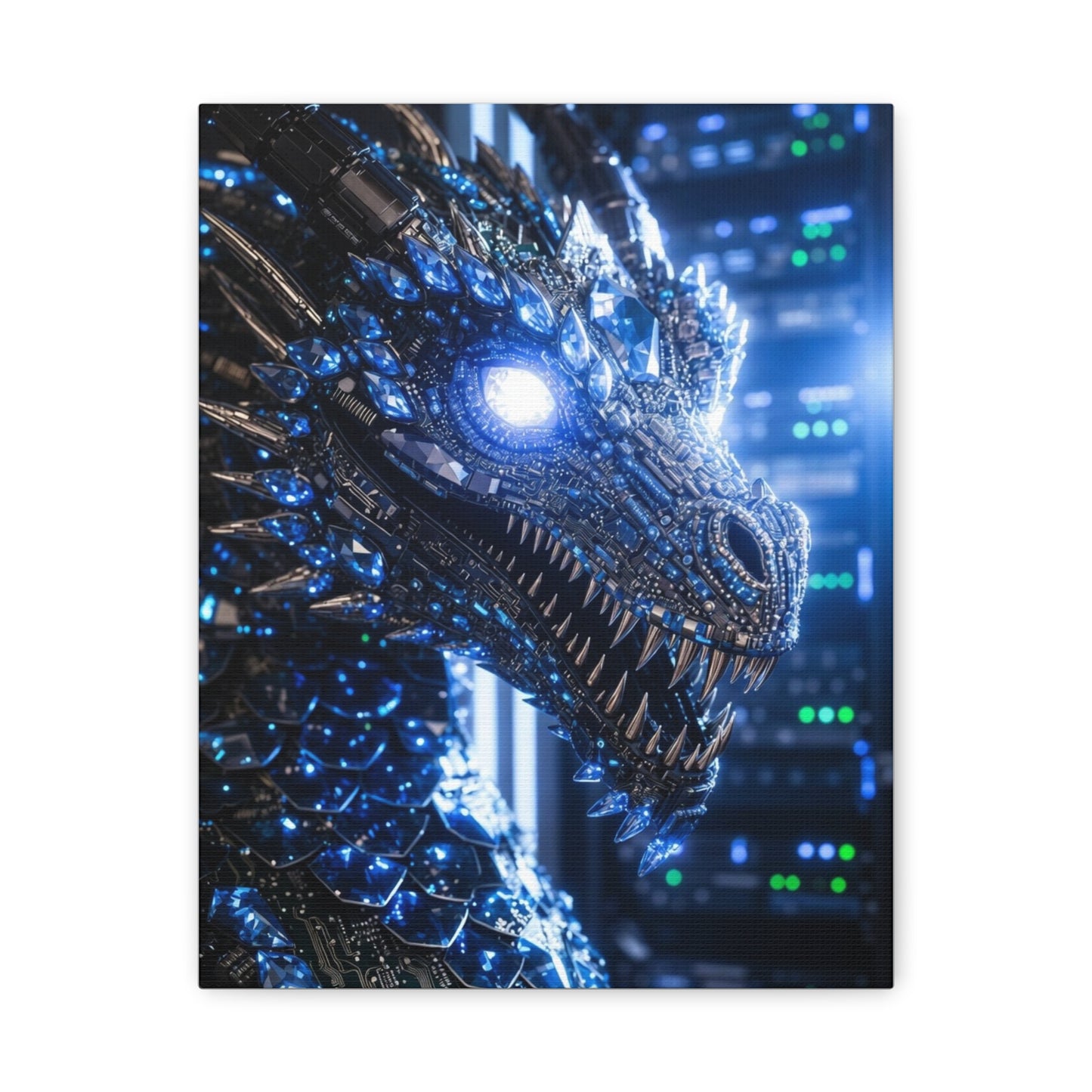 Cyber Dragon Canvas Print — Futuristic Metallic Dragon Wall Art