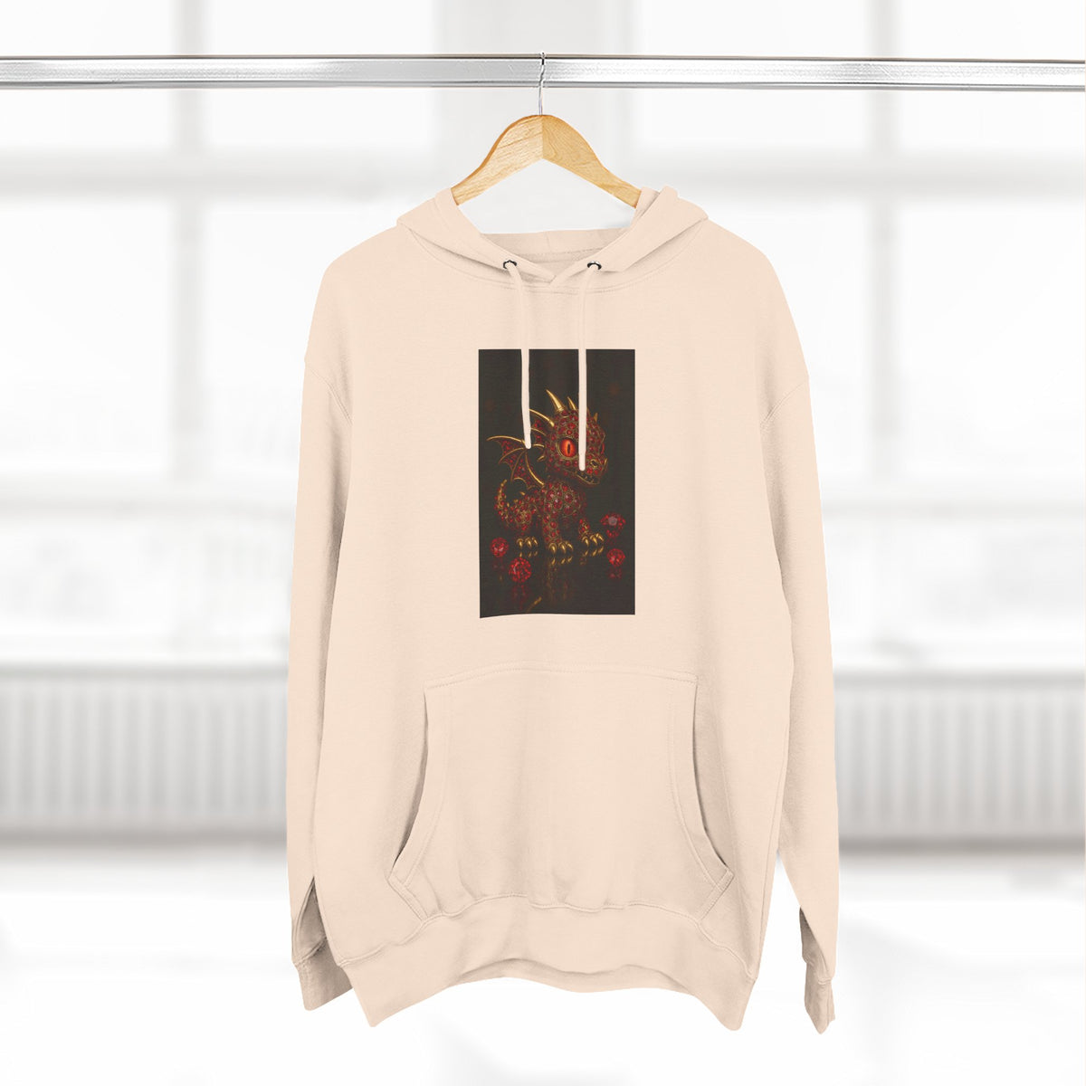 A RUBY RED Dragon Swirl Fleece Hoodie - Three-Panel Design for Fantasy Lovers