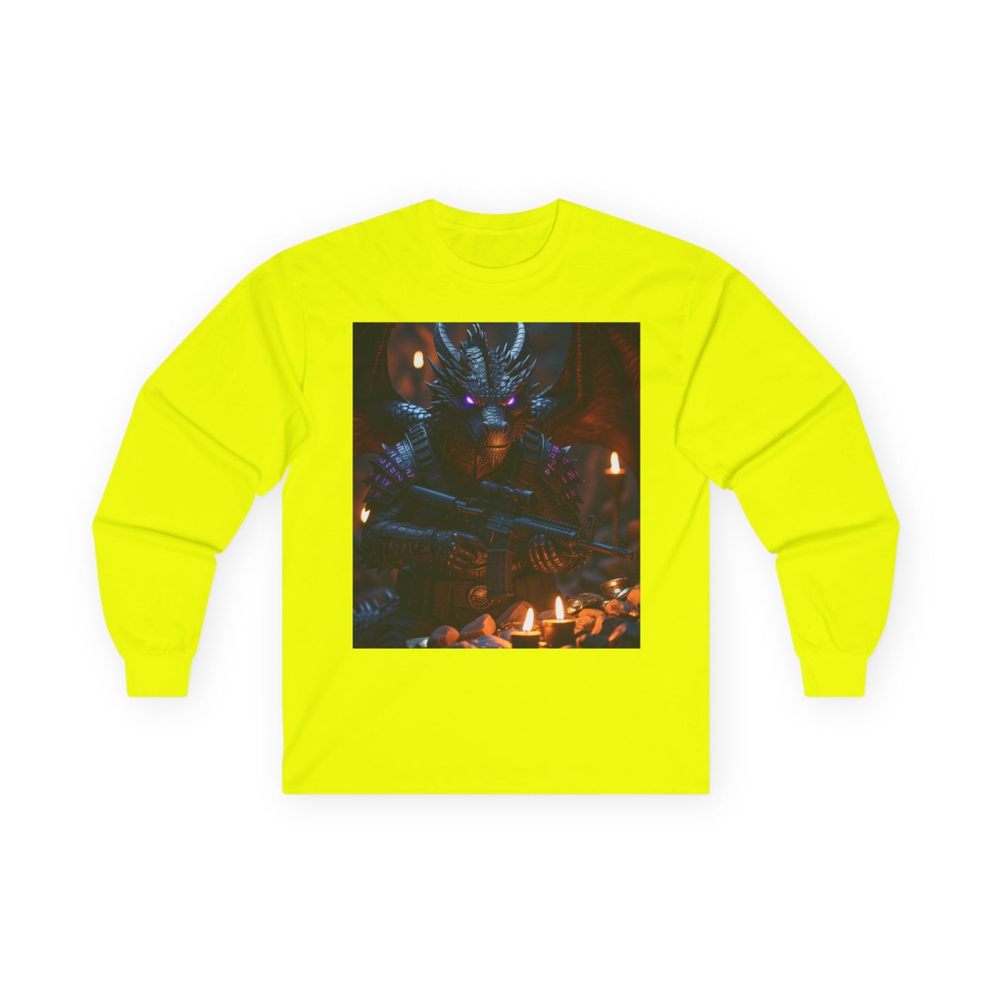 Dragon Knight Art Long Sleeve Tee — Dark Fantasy Candlelight Design