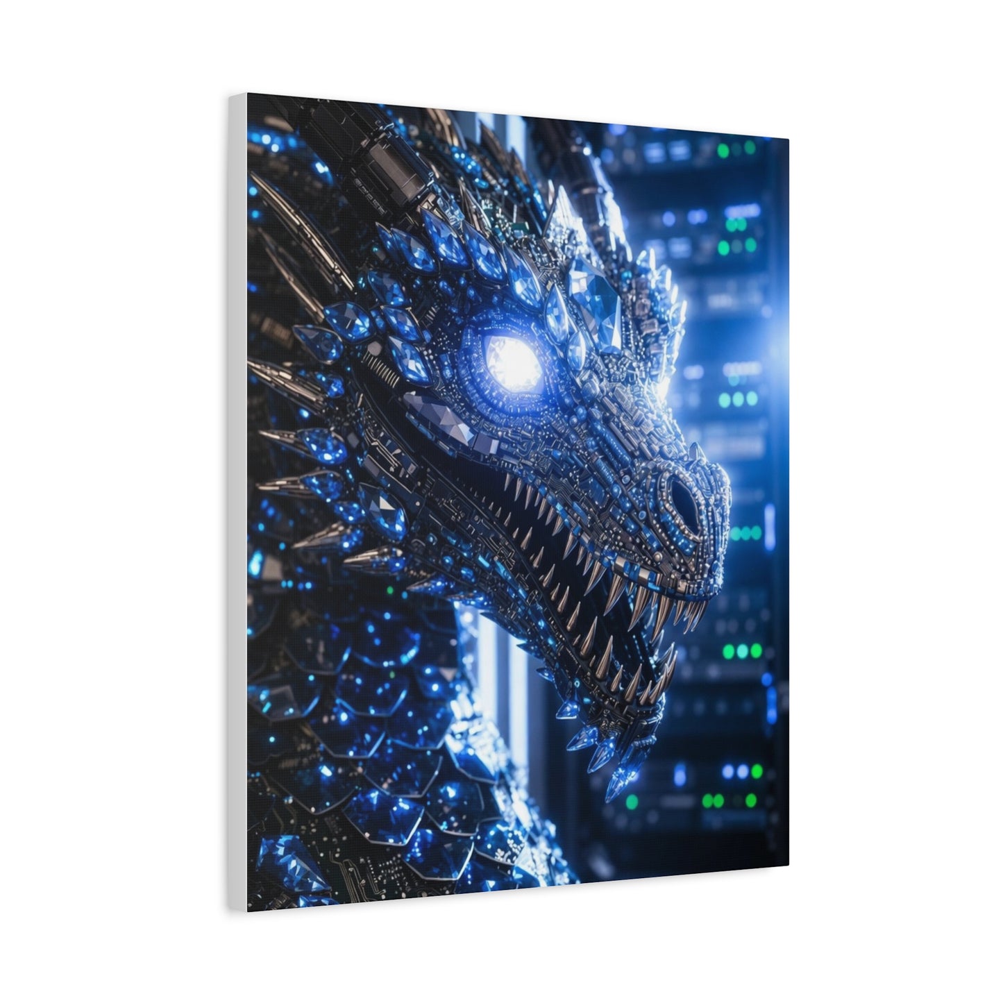 Cyber Dragon Canvas Print — Futuristic Metallic Dragon Wall Art