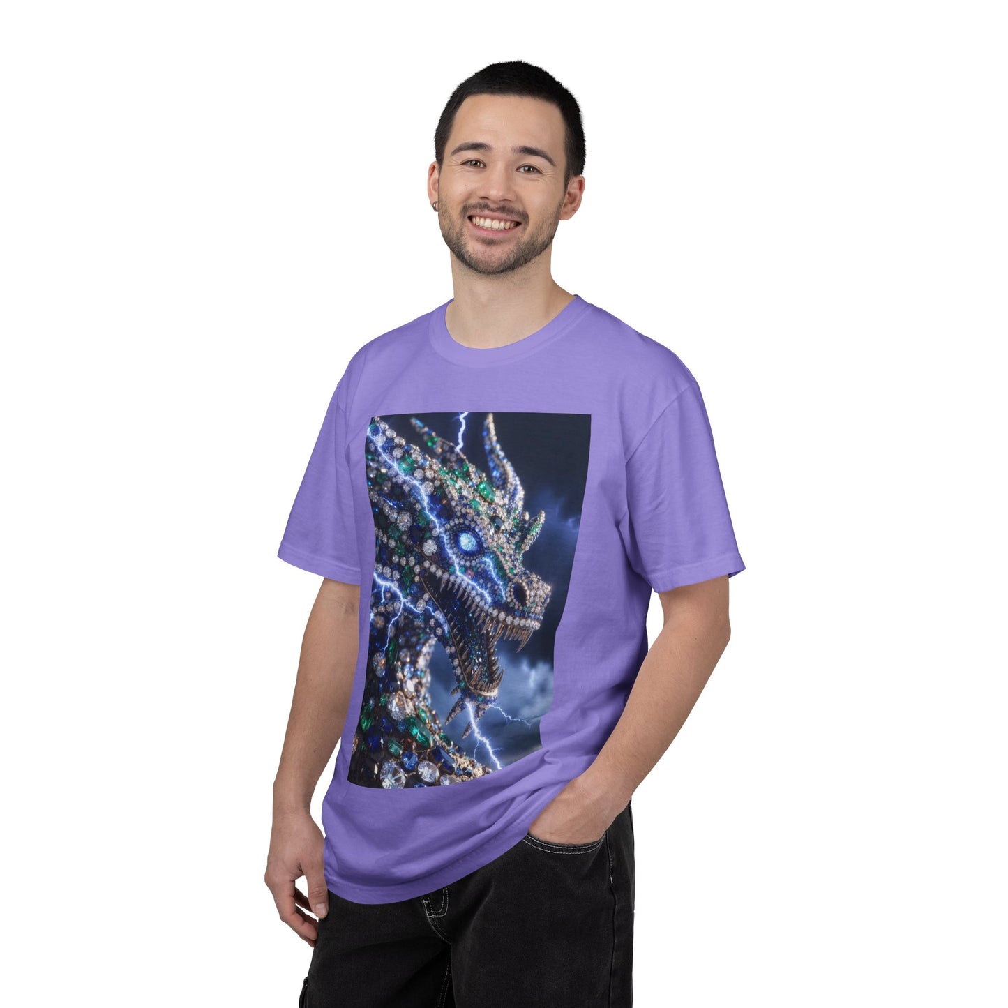 Dragon Lightning Graphic T-Shirt — Jewel-Studded Dragon Design