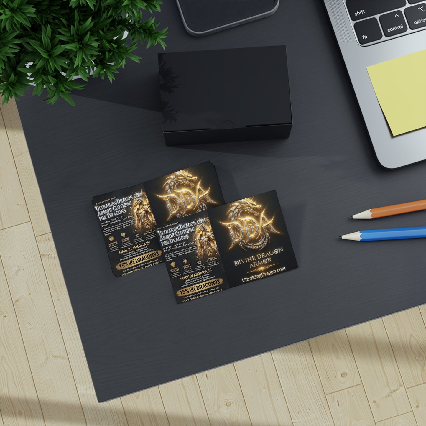 Dragon Armor Business Cards — 100 PC Promotional Cards with Golden Dragon Design