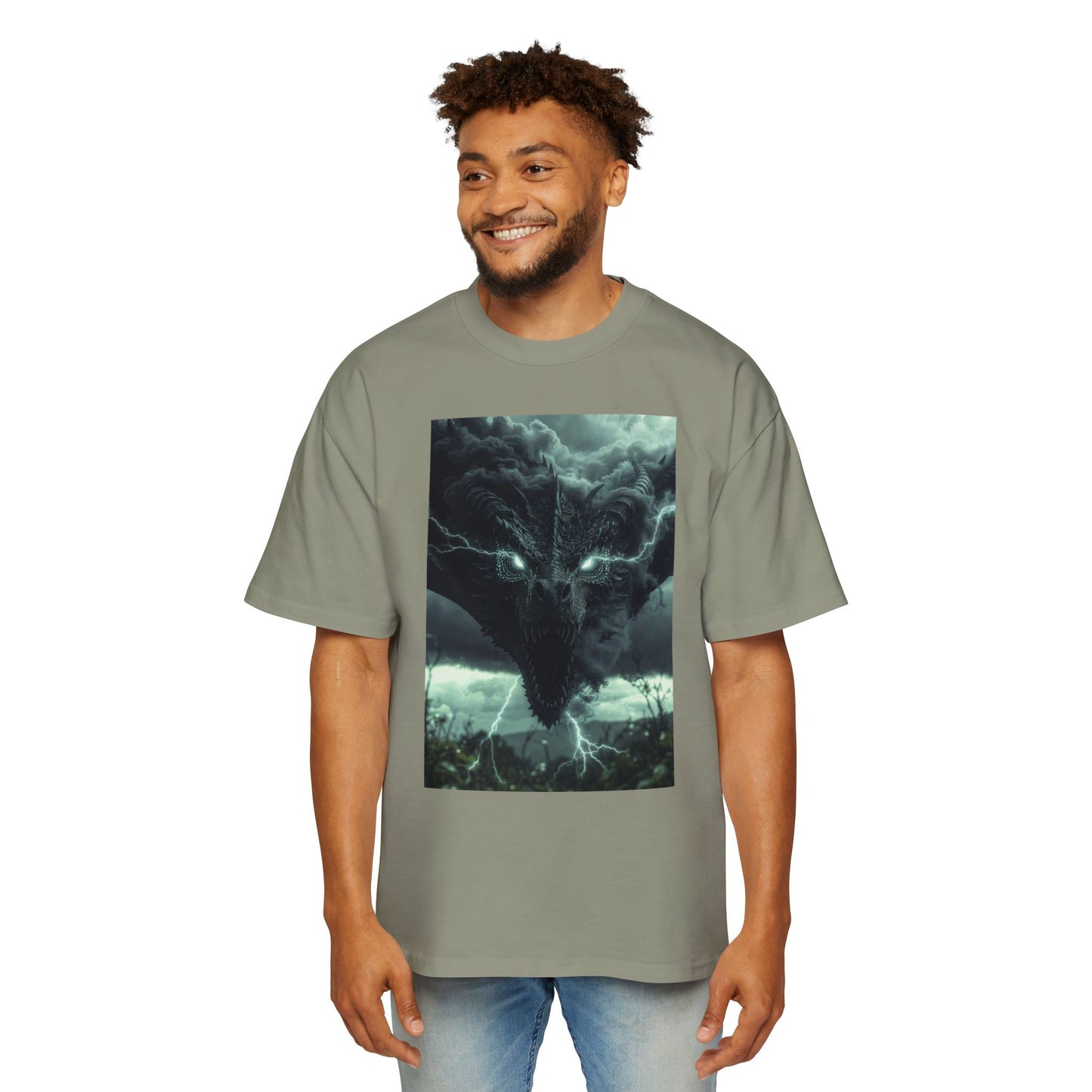 Storm Dragon Graphic Tee — Dark Fantasy Oversized Men's T-Shirt