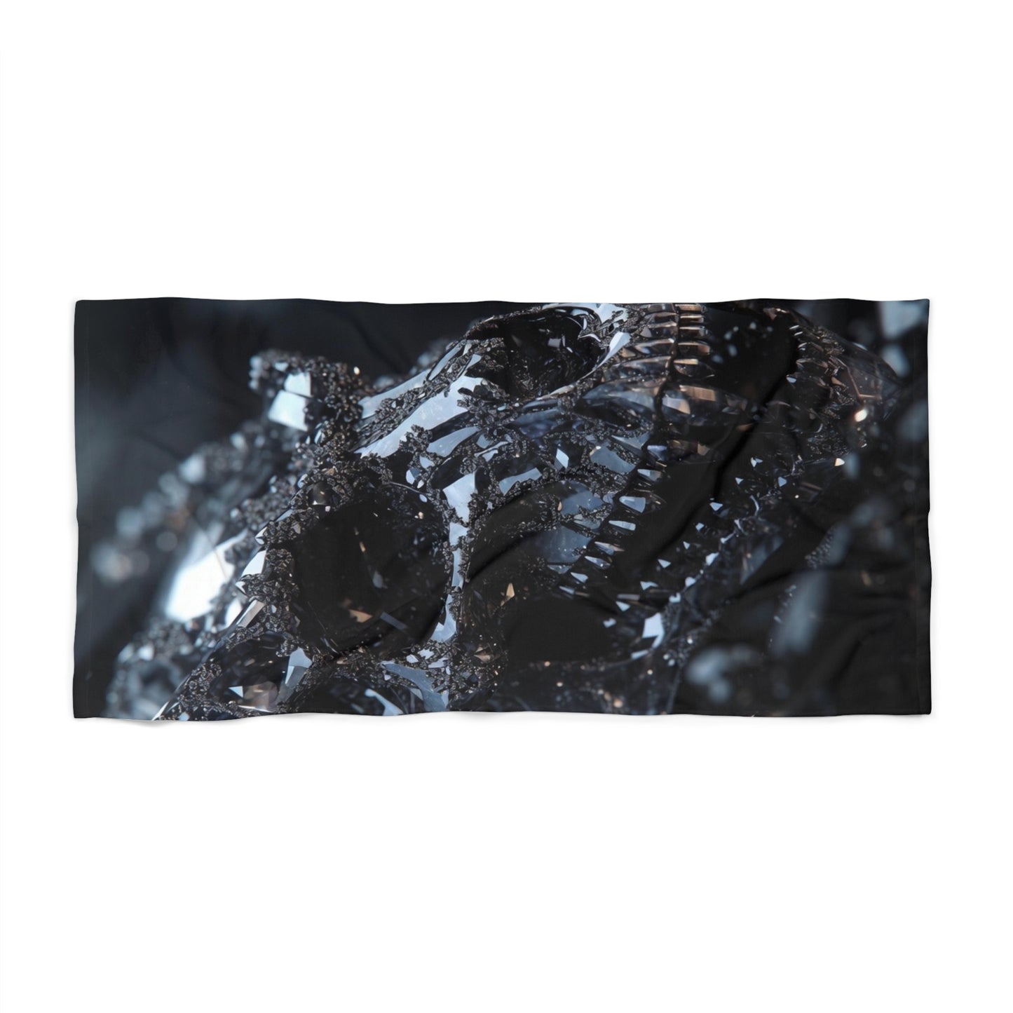 Black Metallic Abstract Beach Towel — Sleek Shimmer Texture