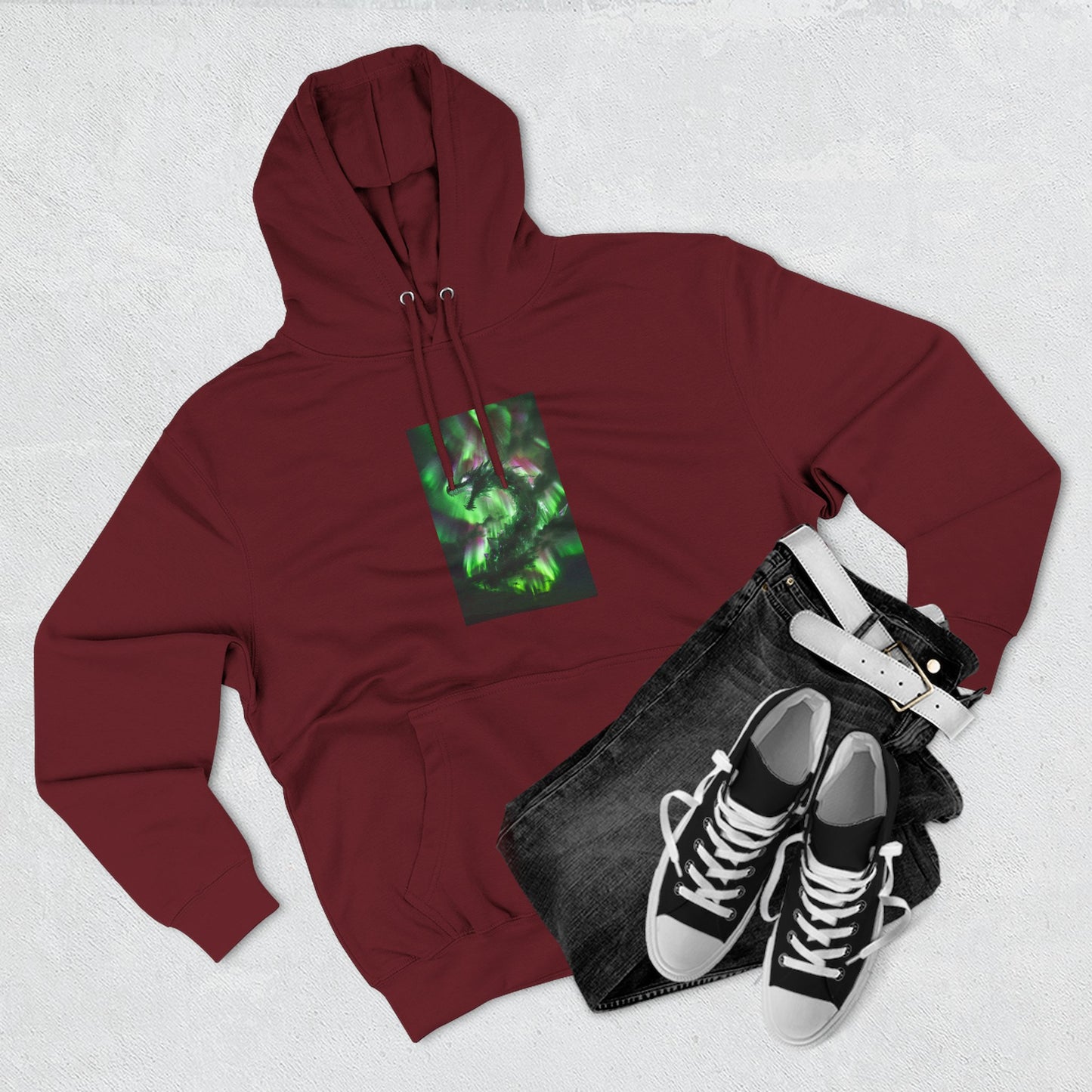 Green Nebula Abstract Hoodie — Aurora Swirl Fleece Pullover