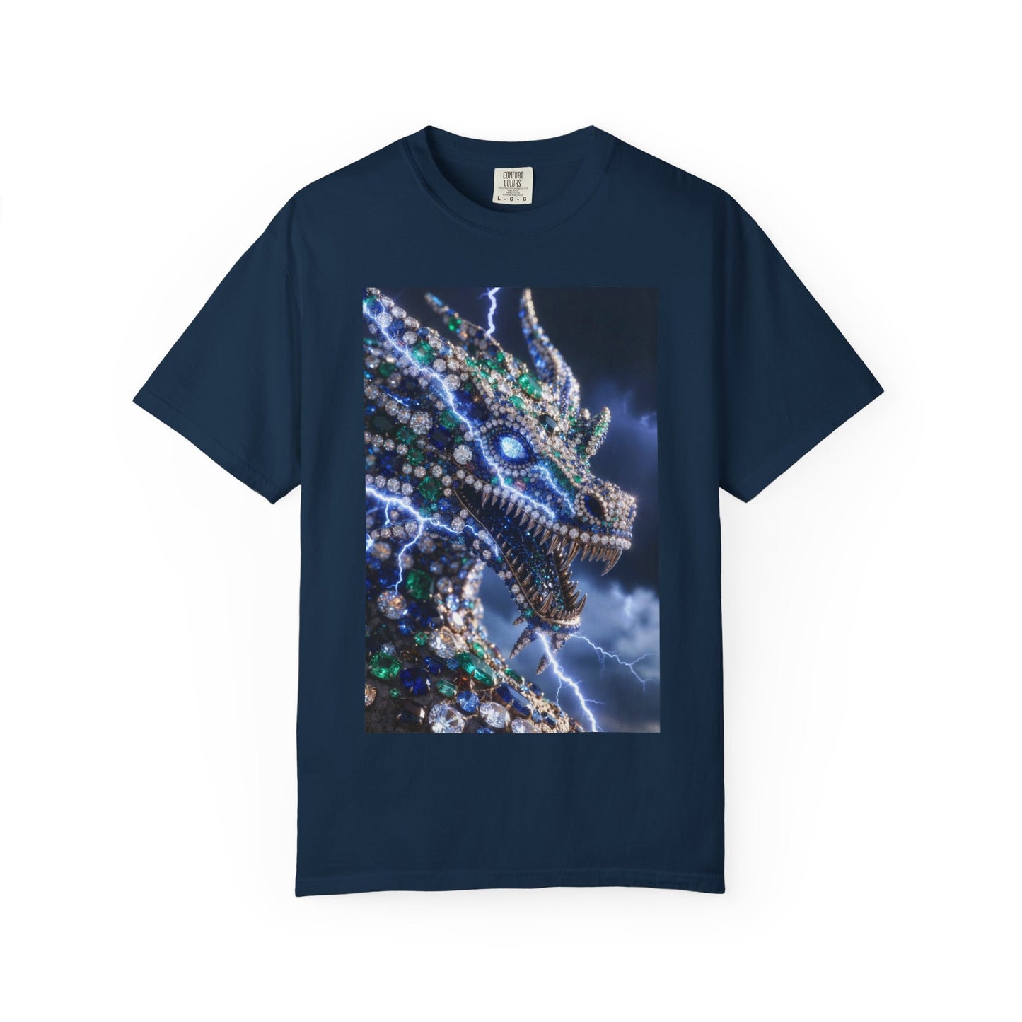 Dragon Lightning Graphic T-Shirt — Jewel-Studded Dragon Design