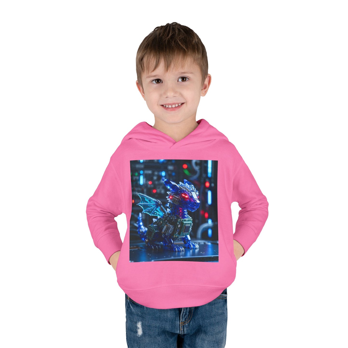 Toddler Hoodie — Neon Robot Dragon Pullover for Kids