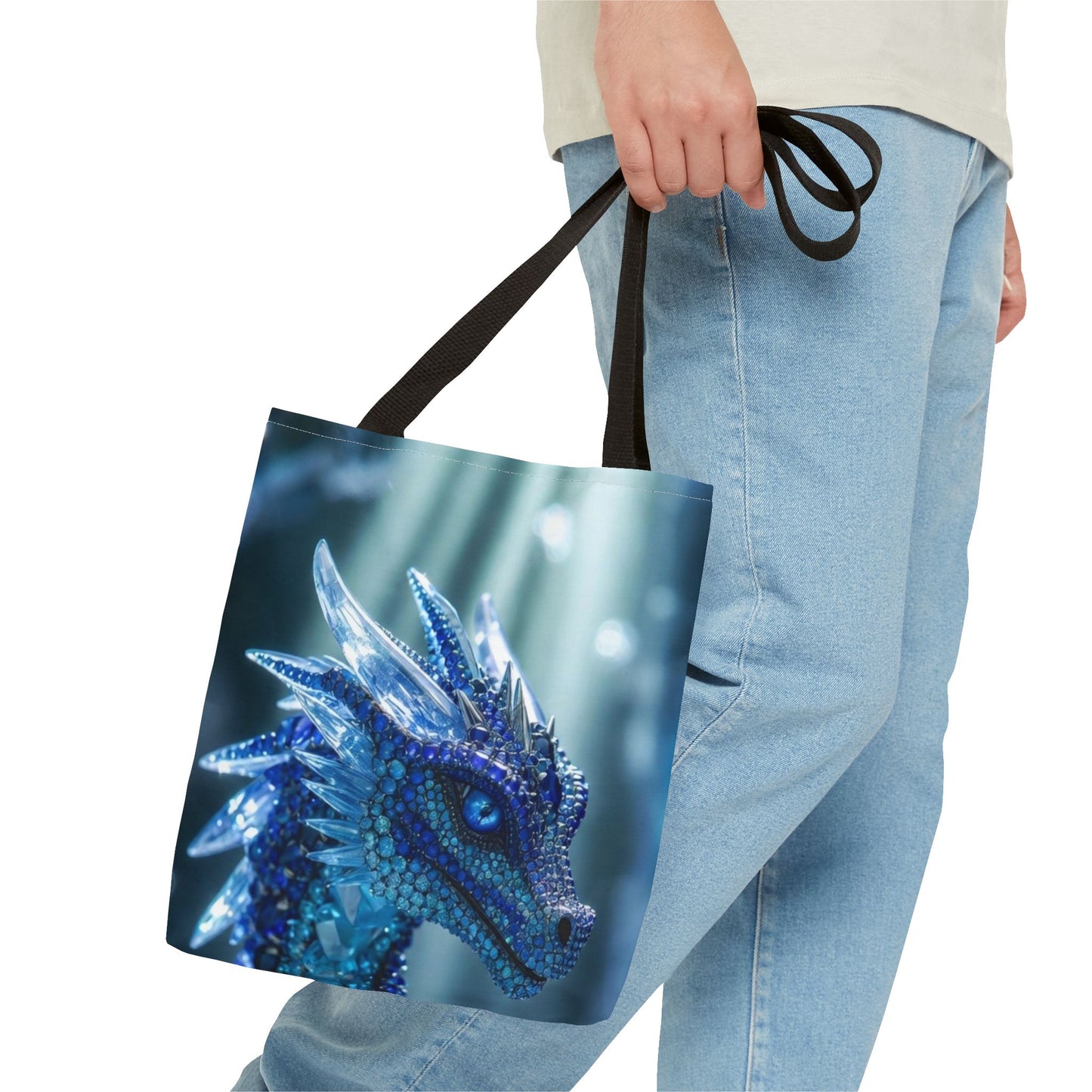 Blue Crystal Dragon Tote Bag — Fantasy Art All-Over Print