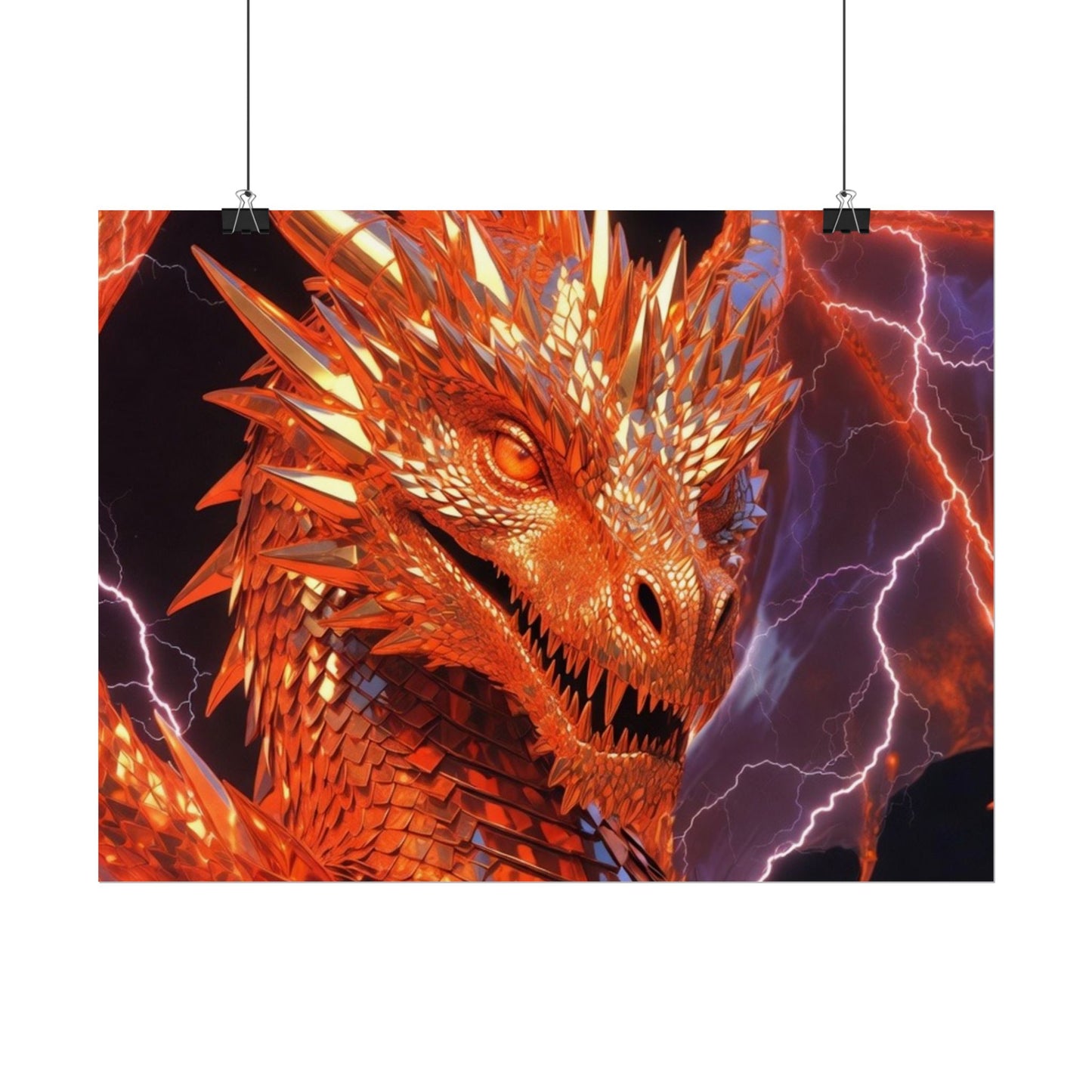 Orange Lightning Dragon Poster — Fantasy Wall Art for Gamers & Fans