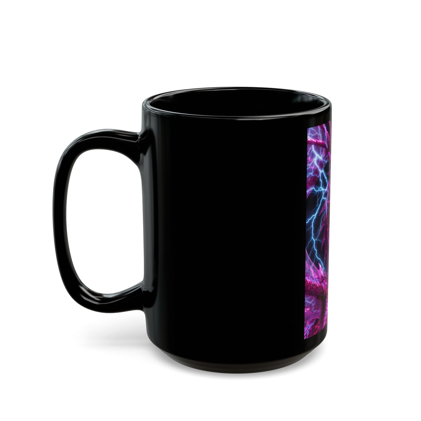 Dragon Mug — Neon Pink Lightning Dragon Black Ceramic Coffee Cup (11oz/15oz)