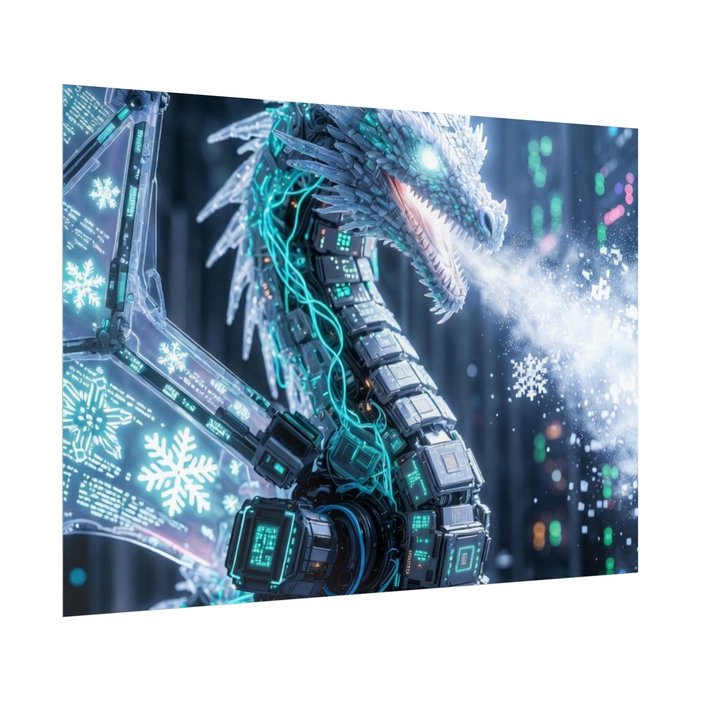 Rolled Poster — Cyber Ice Dragon Fantasy Art Print