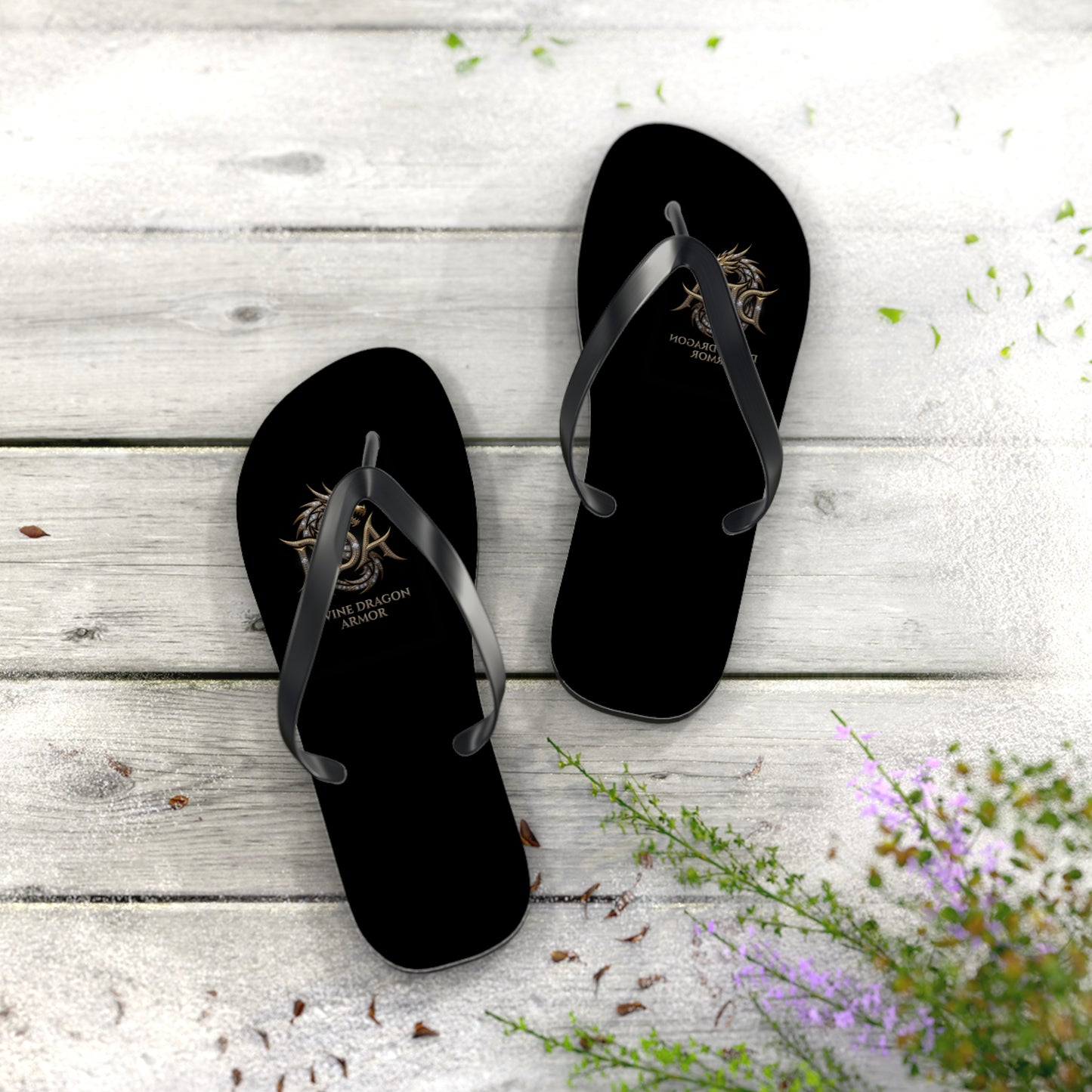 Dragon Armor Flip Flops – Black Fantasy Shield Beach Sandals