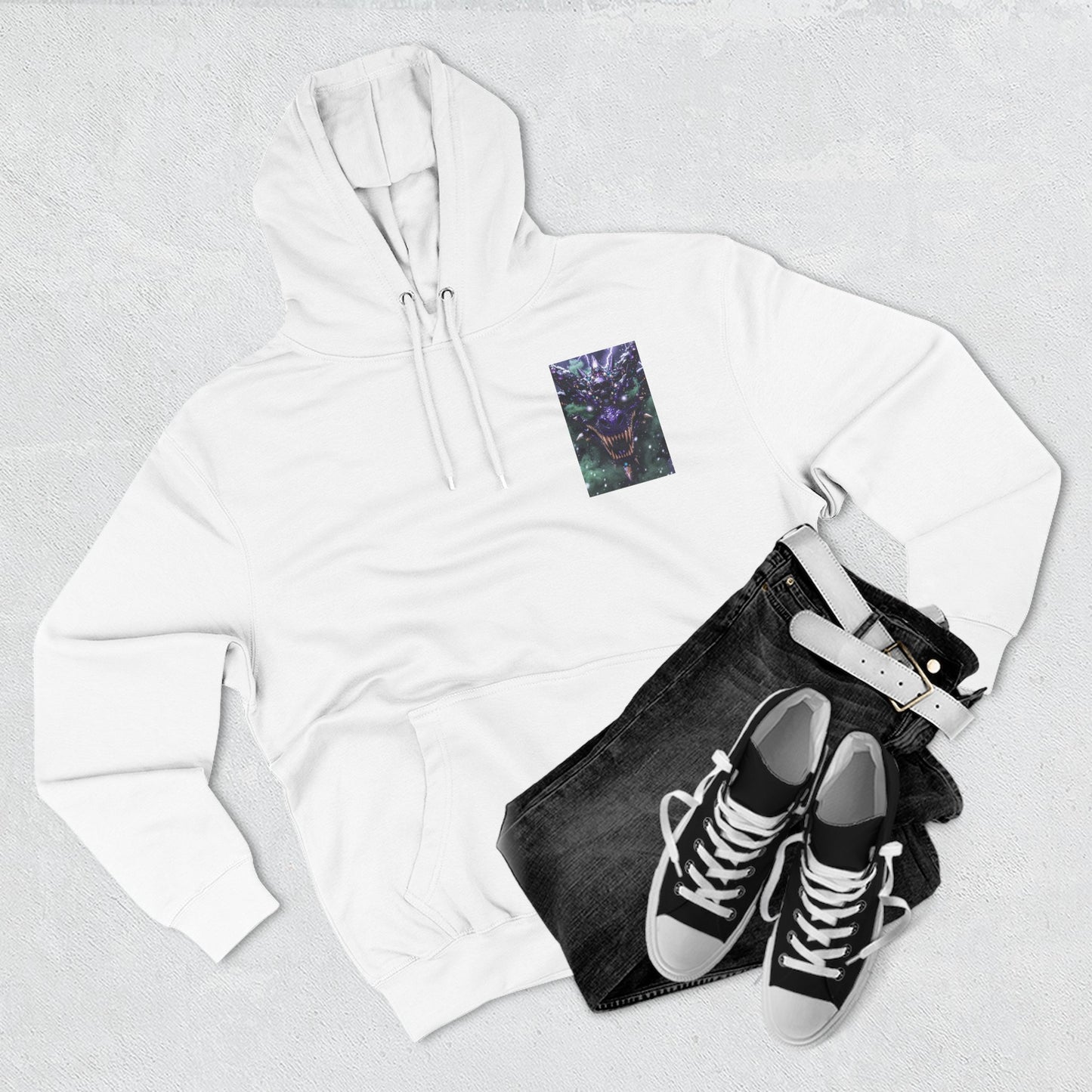 A Mystic Cosmic 🐉 Hoodie — Astral Galaxy Cat Chest Print Fleece Hoodie