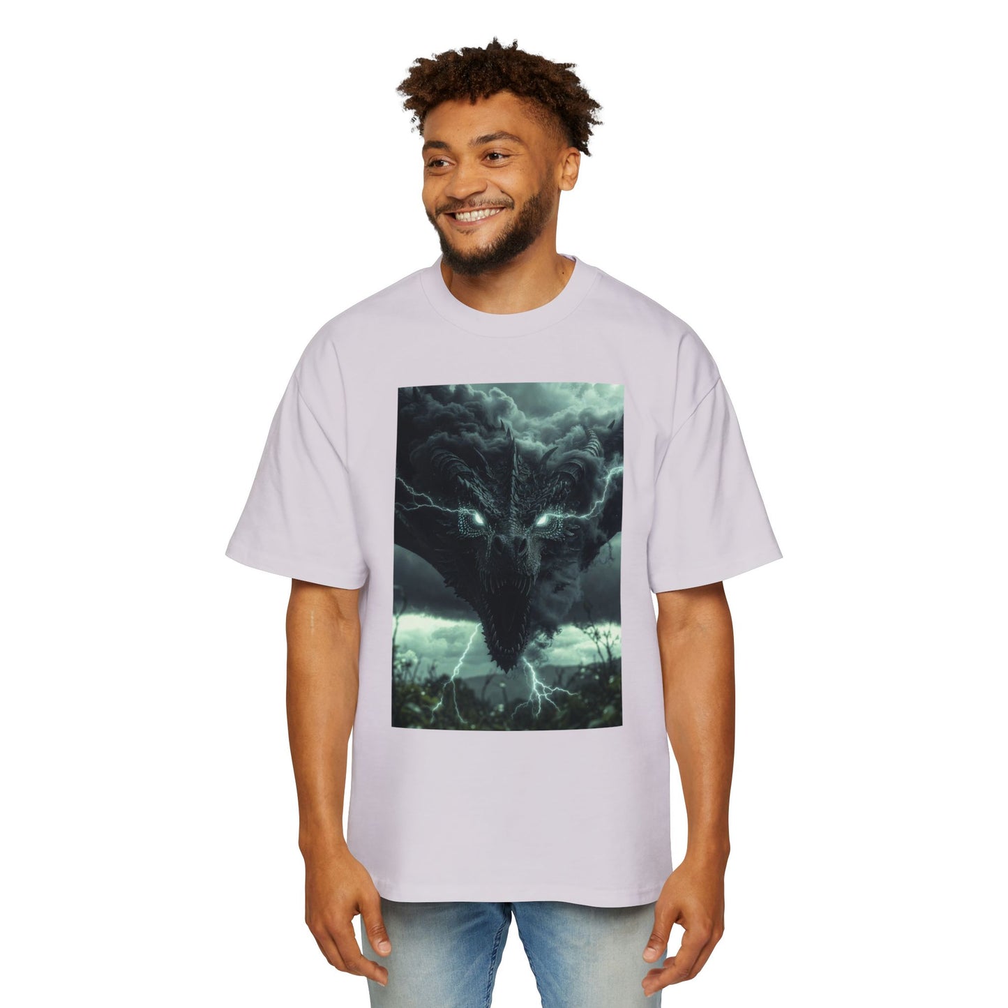Storm Dragon Graphic Tee — Dark Fantasy Oversized Men's T-Shirt