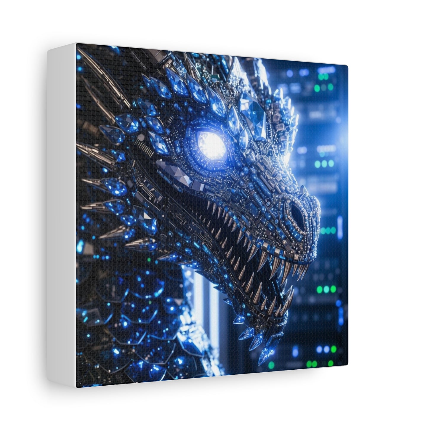 Cyber Dragon Canvas Print — Futuristic Metallic Dragon Wall Art