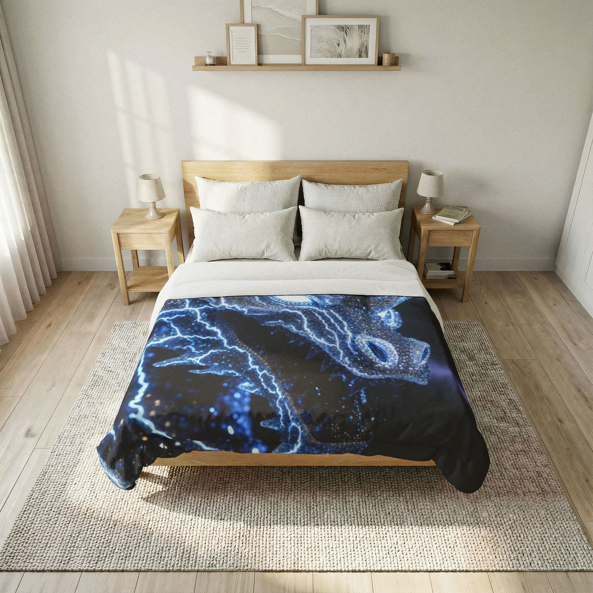 #1 Selling Electric Blue Dragon Cotton Comforter — Lightning Fantasy Bedding
