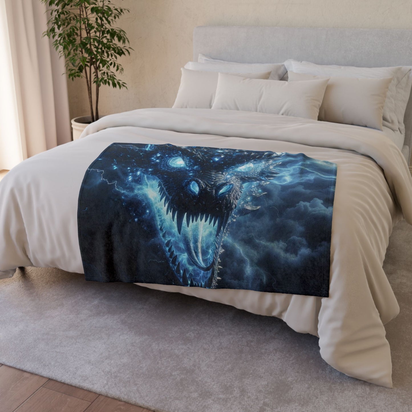 Electric Blue Dragon Blanket — Mystic Lightning Monster Throw