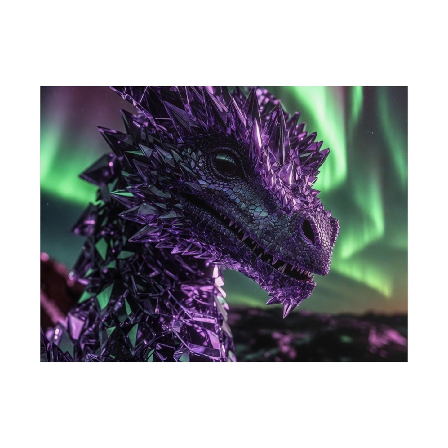 Aurora Dragon Rolled Poster — Purple Crystal Dragon Wall Art