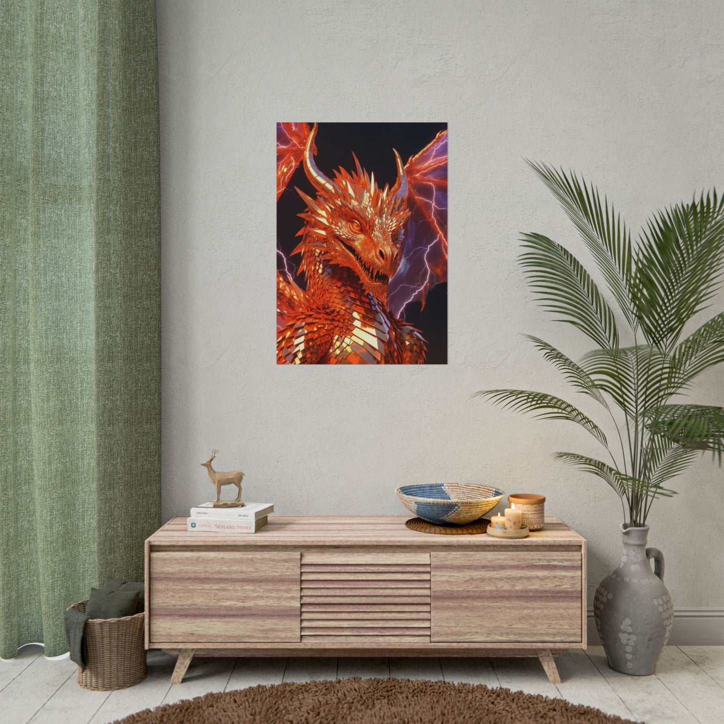Orange Lightning Dragon Poster — Fantasy Wall Art for Gamers & Fans