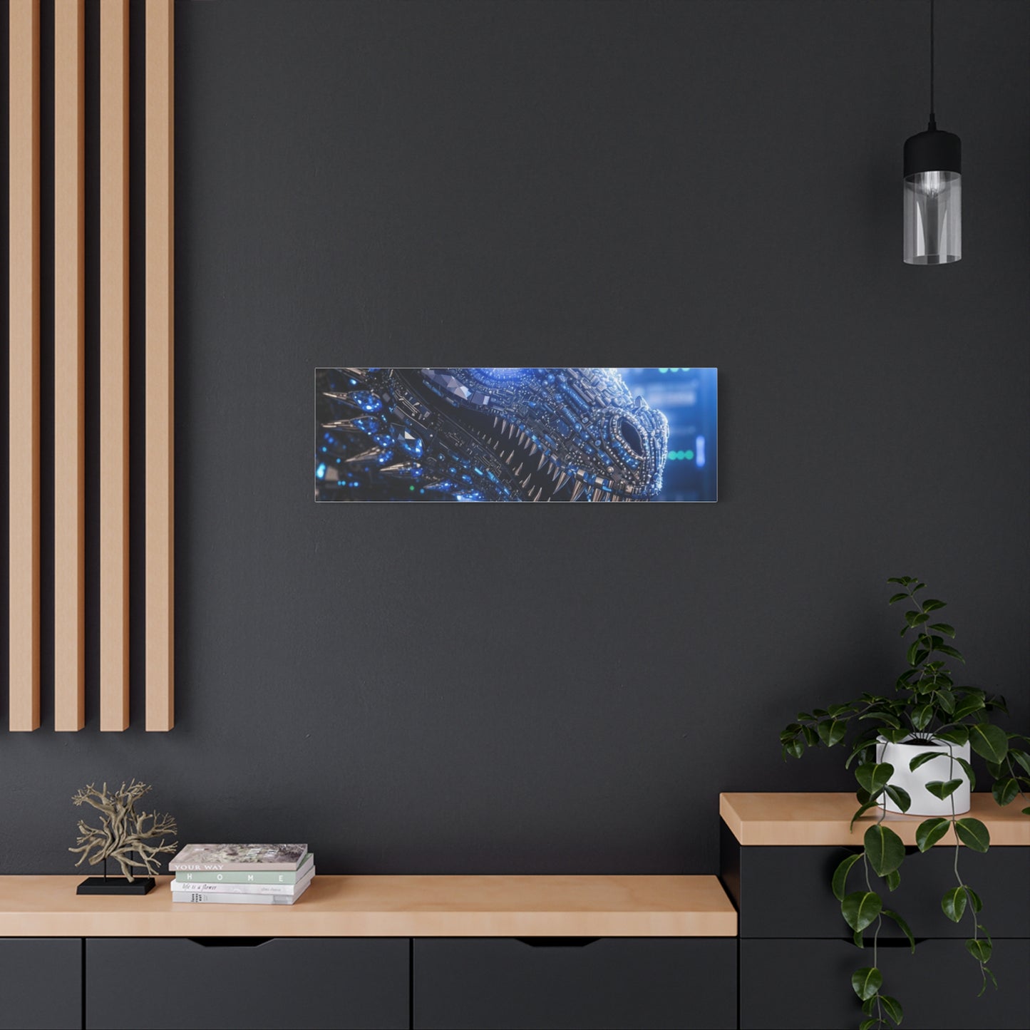 Cyber Dragon Canvas Print — Futuristic Metallic Dragon Wall Art