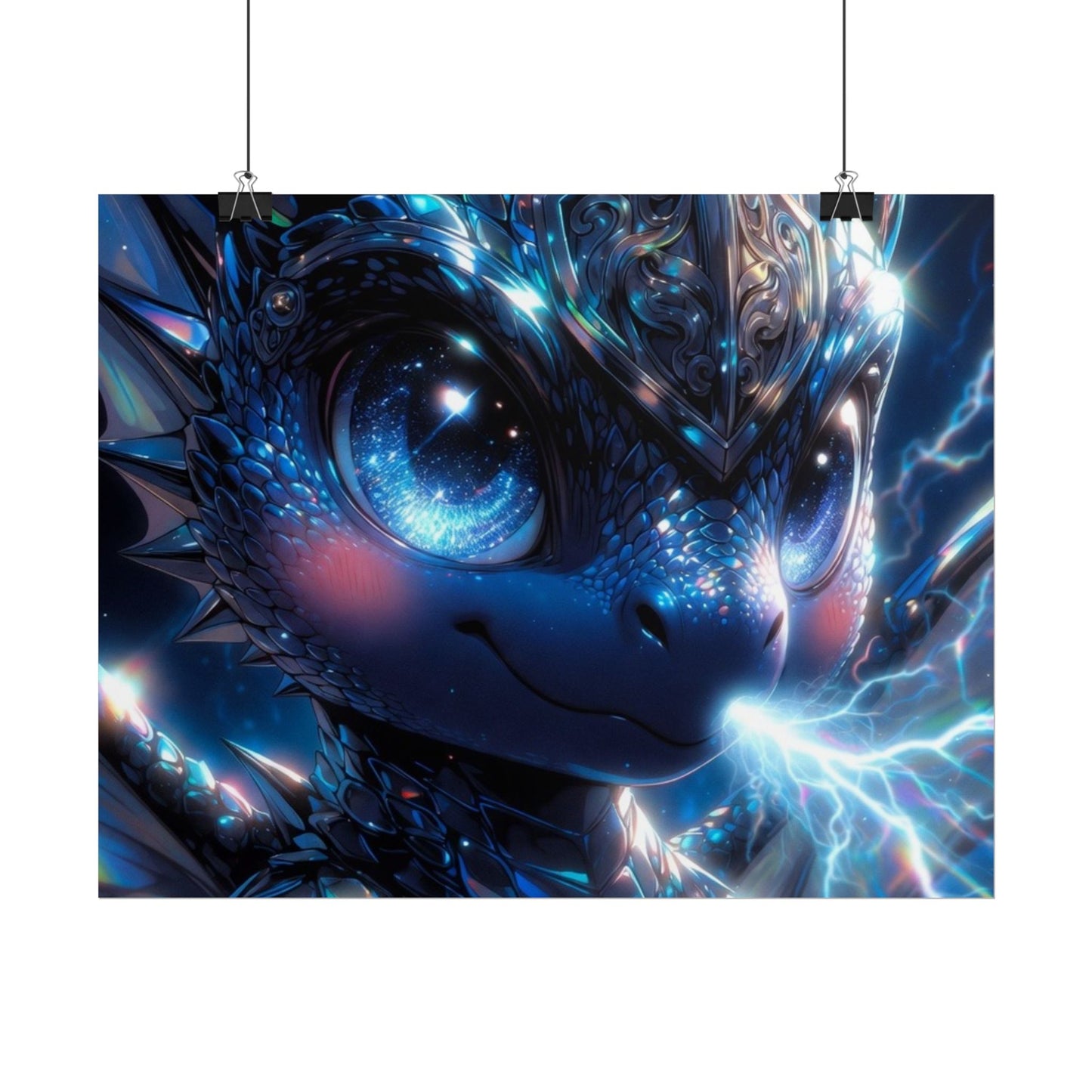Shiny Blue Dragon Rolled Poster — Cute Electric Fantasy Wall Art