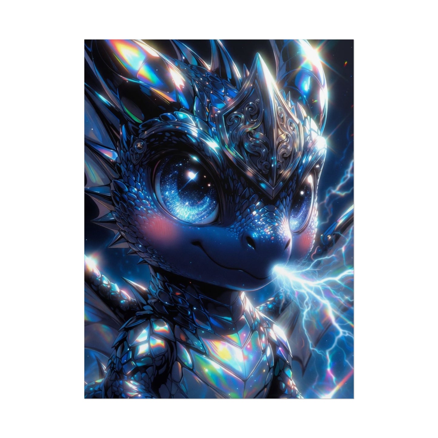 Shiny Blue Dragon Rolled Poster — Cute Electric Fantasy Wall Art