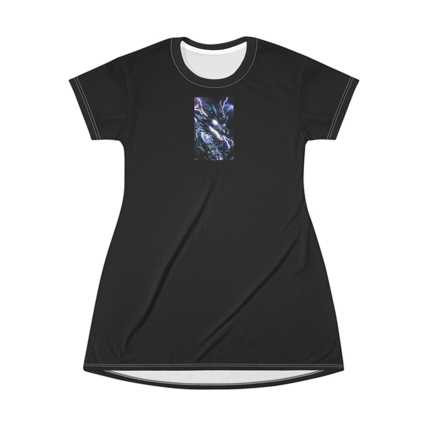 A Black Pocket T‑Shirt Dress with Blue Marble Accent — Casual Everyday AOP Dress