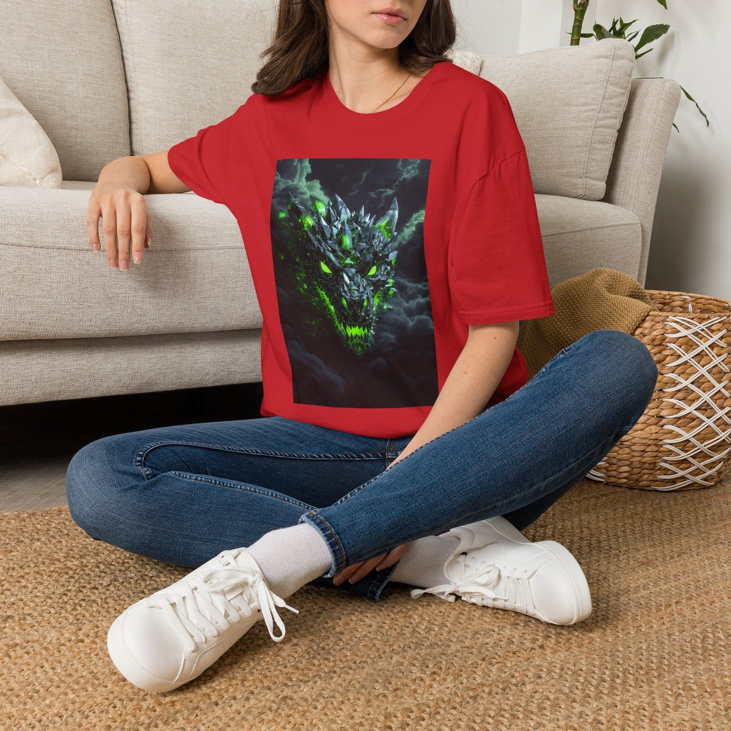Dragon Skull T‑Shirt — Neon Green Crystal Wyvern Graphic Tee