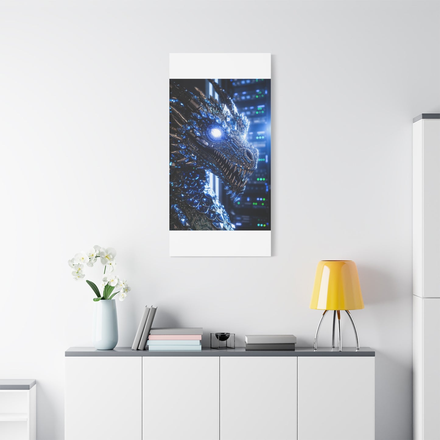 Cyber Dragon Canvas Print — Futuristic Metallic Dragon Wall Art