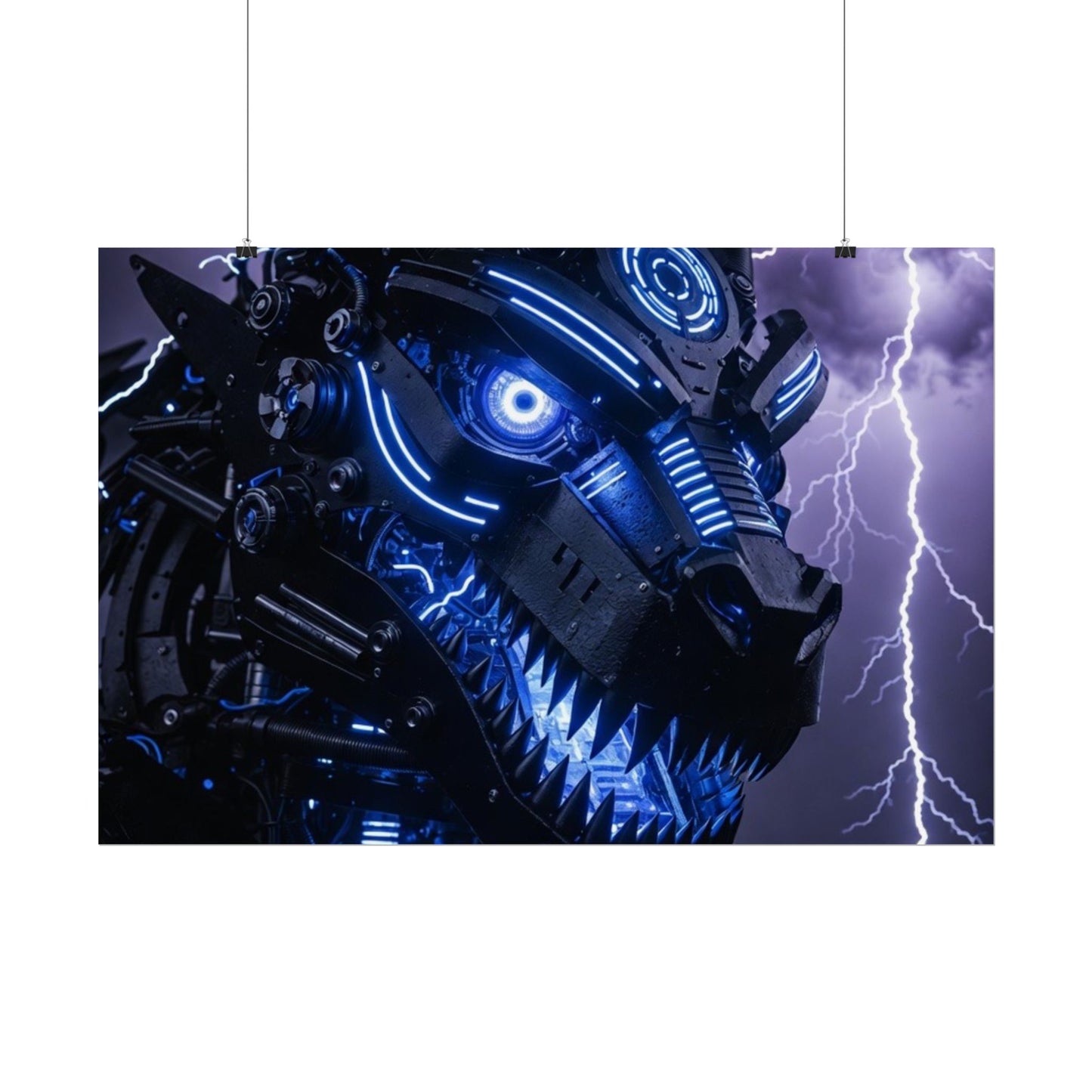 CyberDragon Storm Poster — Futuristic Mech Wolf Art Print (Rolled Poster)