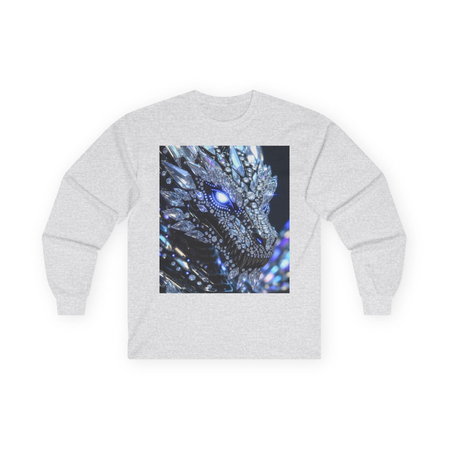 Dragon Art Long Sleeve Tee — Blue Crystal Dragon Graphic