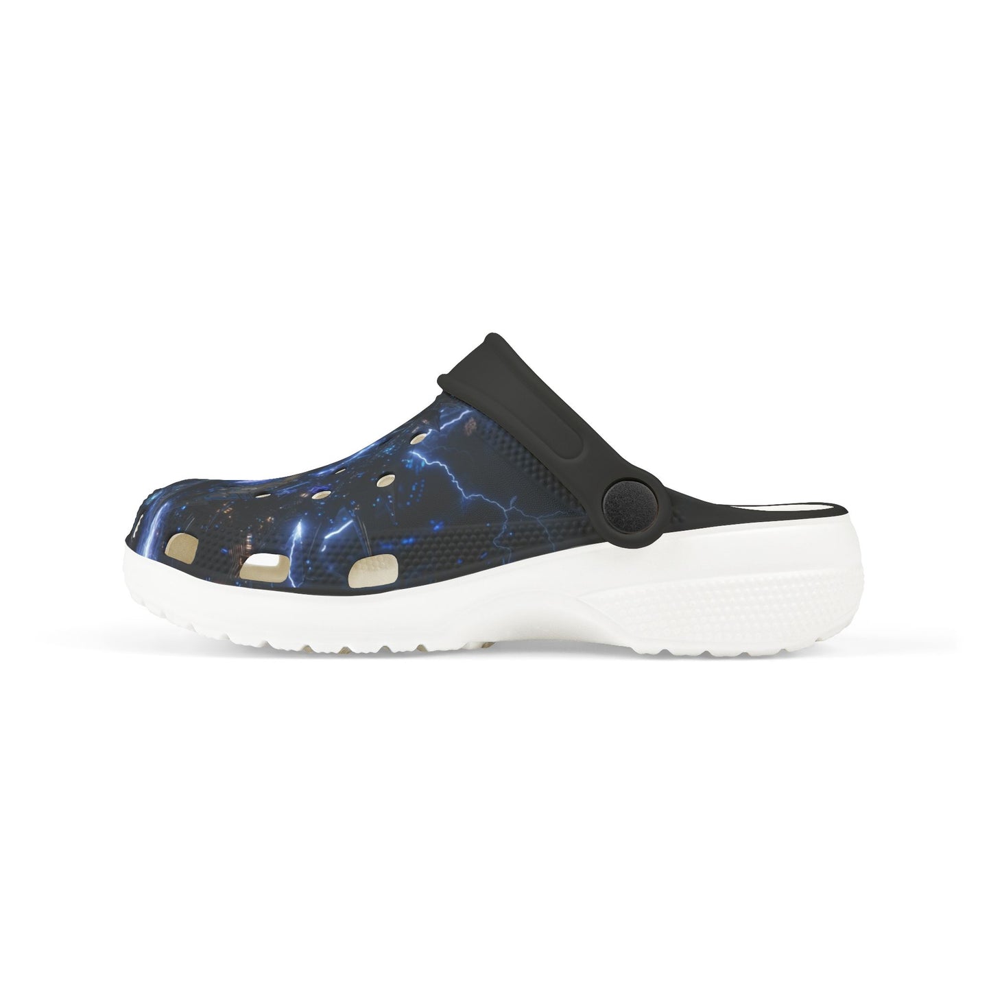 Kids Lightning Splash EVA Clogs — Blue Electric Pattern Kids' Garden Shoes