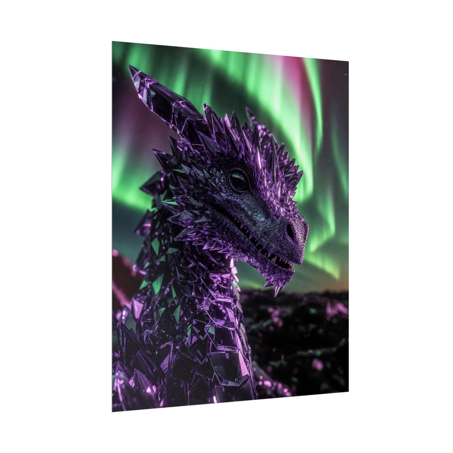 Aurora Dragon Rolled Poster — Purple Crystal Dragon Wall Art
