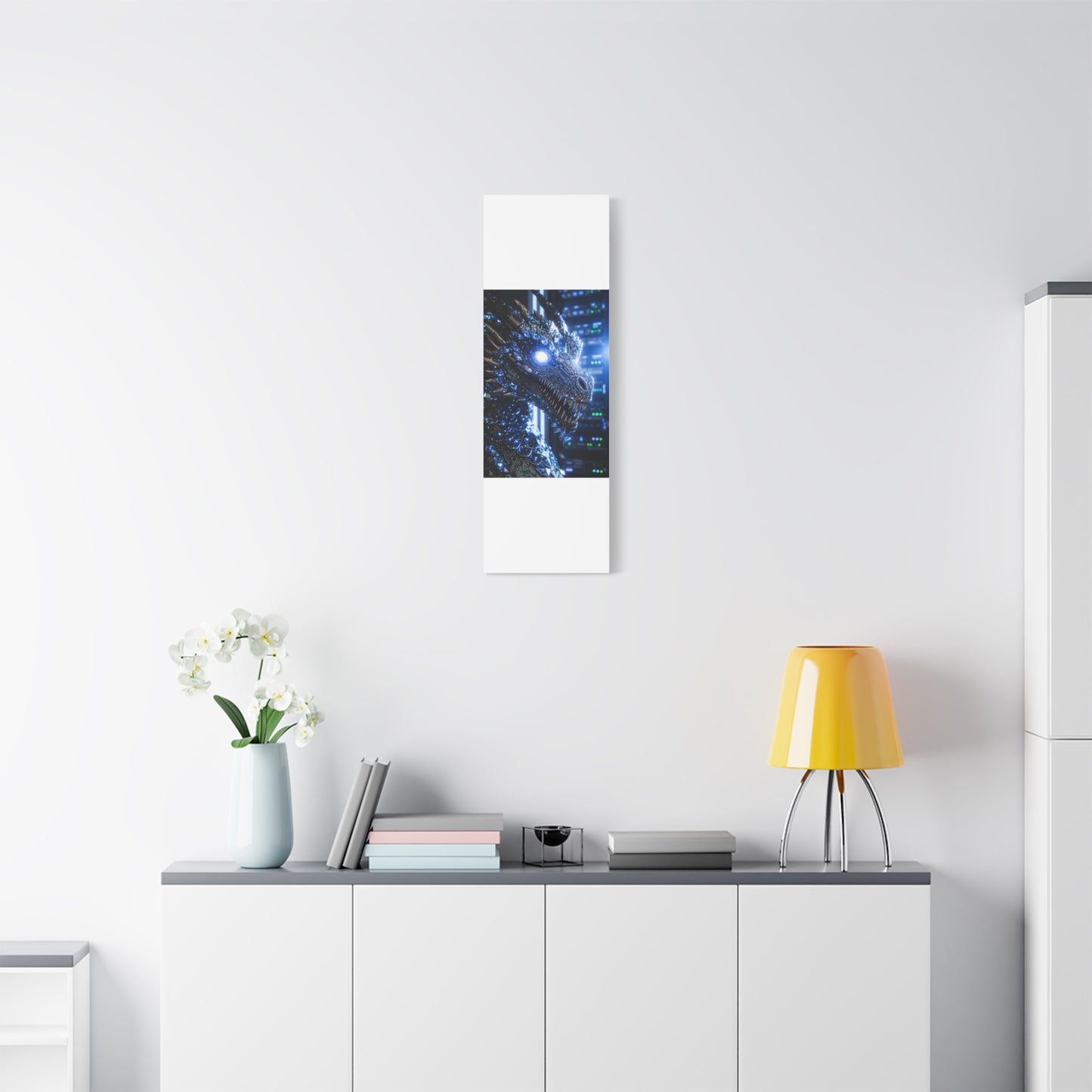 Cyber Dragon Canvas Print — Futuristic Metallic Dragon Wall Art